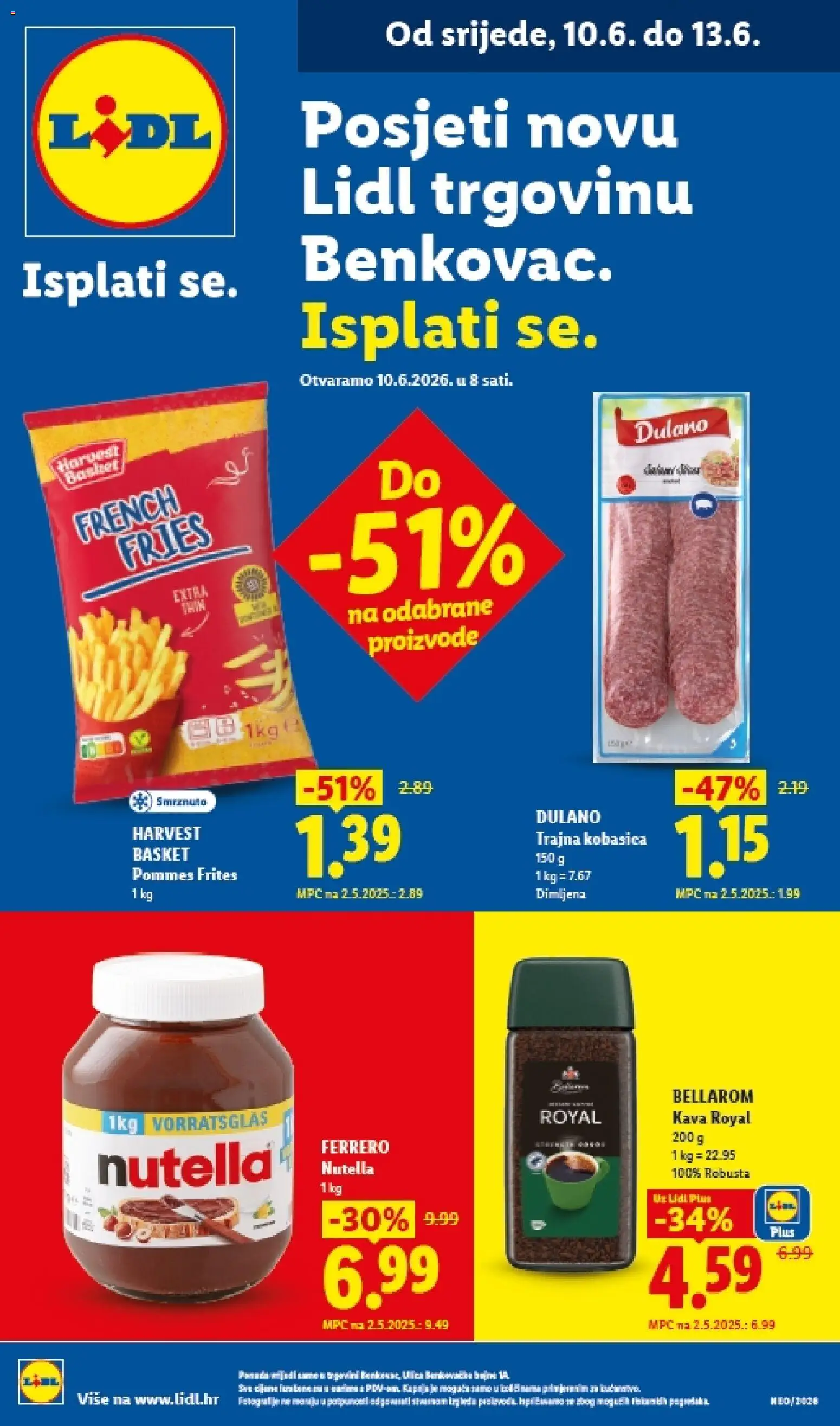 Lidl katalog | vrijedi od 10.06.2026 | Stranica: 1 | Proizvodi: Nutella, Pommes frites, Kava, Kobasica