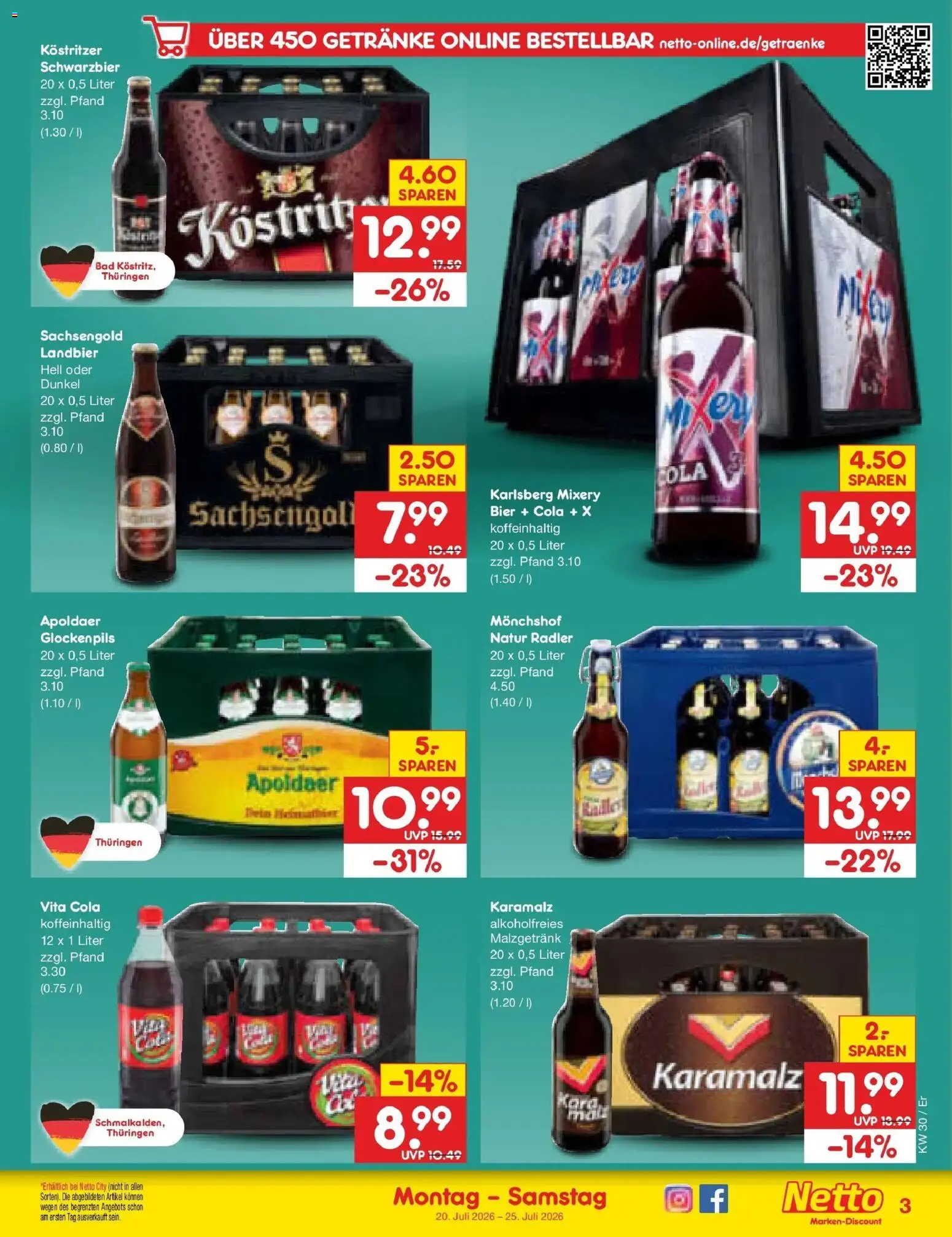 Netto Marken-Discount Prospekt Weimar – gültig ab 20.07.2026 | Seite: 57 | Produkte: Monchshof, Radler, Vita cola, Mixery