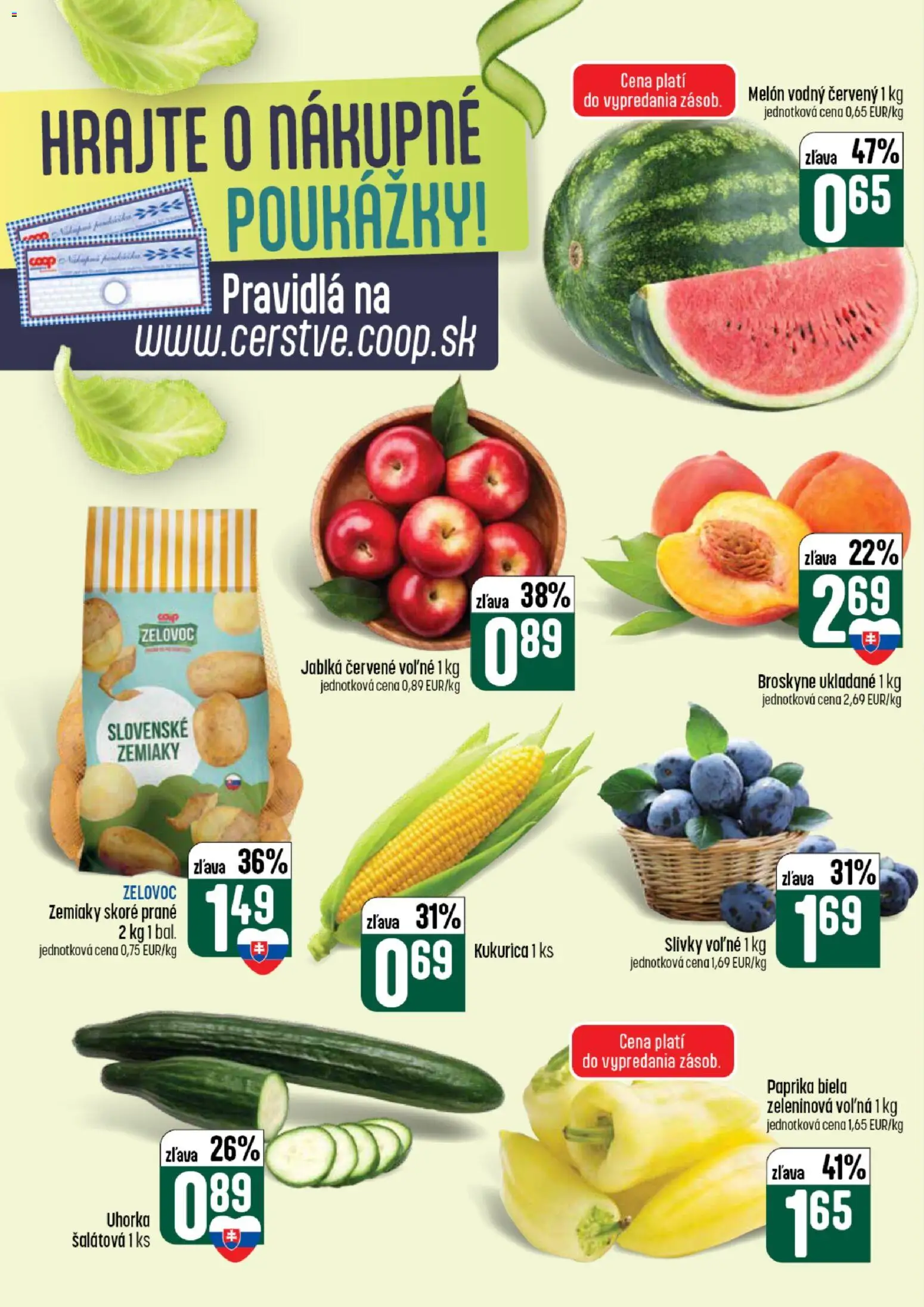 Nové COOP Jednota akcie – leták je platný od 30.07.2026 | Strana: 6 | Produkty: Jablká, Kukurica, Slivky, Broskyne