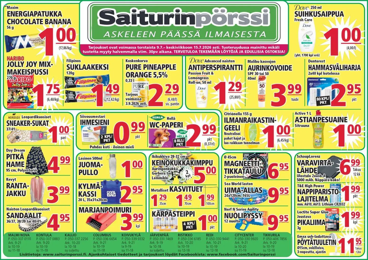 Saiturinpörssi tarjoukset – voimassa 09/07/2026 alkaen | Sivu: 1 | Tuotteet: Hella, Sieni, Antiperspirantti, Pöytätuuletin