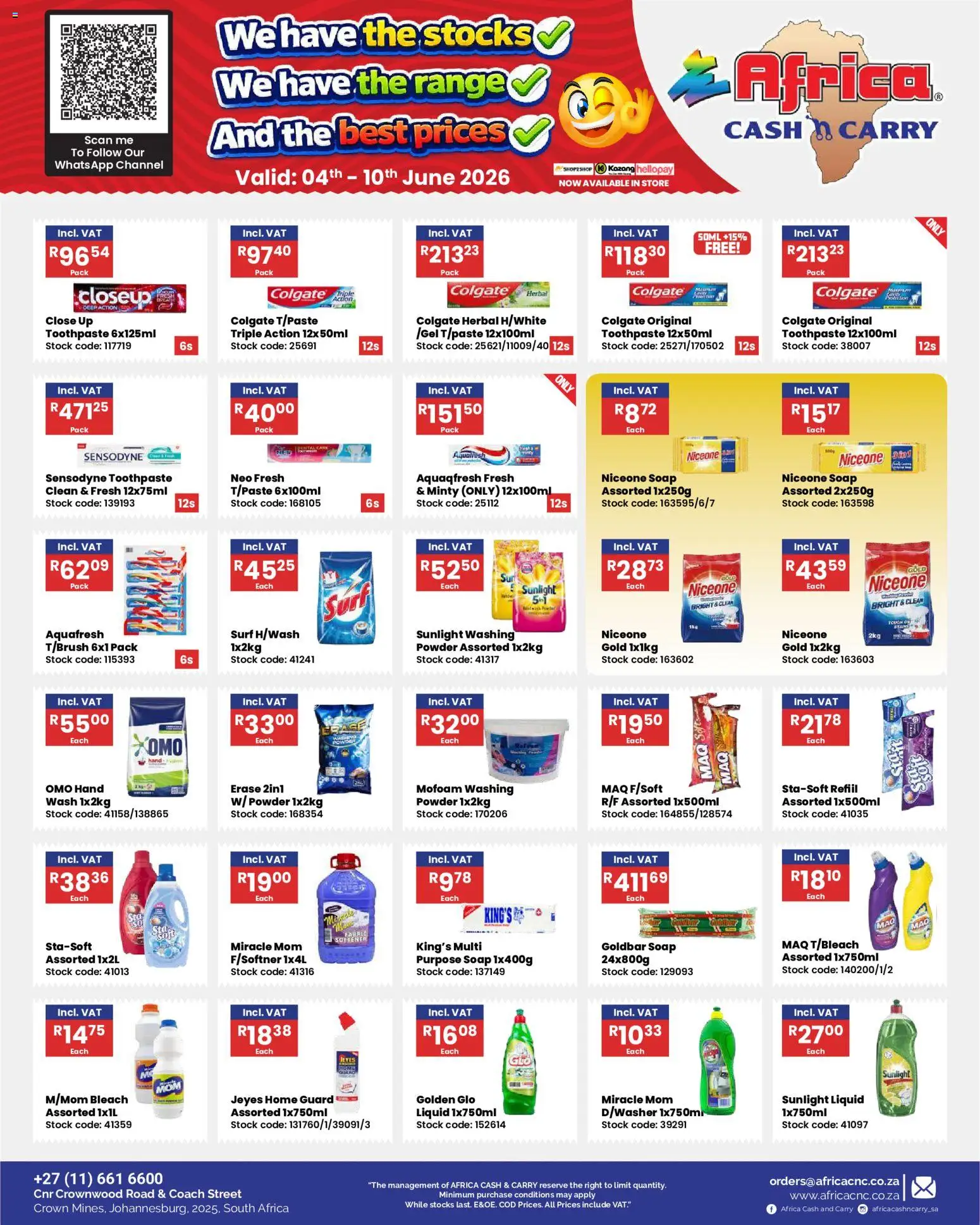 New Africa Cash & Carry catalogue – valid from 04.06.2026 | Page: 18 | Products: Bleach, Powder, Soap, Toothpaste