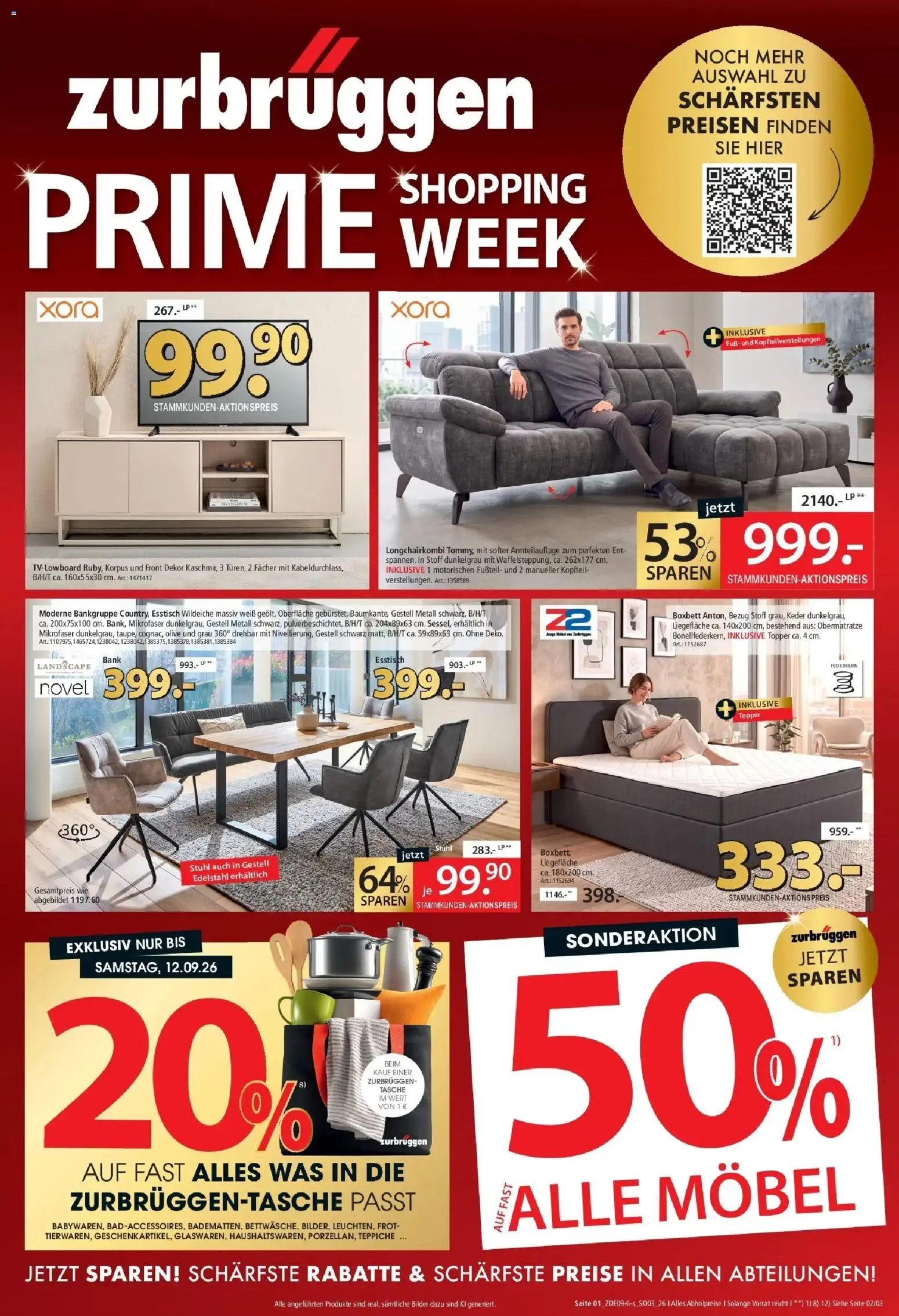 Zurbrüggen Prime Shopping week (ab 05.09.2026) zum Blättern | Seite: 1 | Produkte: Tasche, Esstisch, Stuhl, Bilder