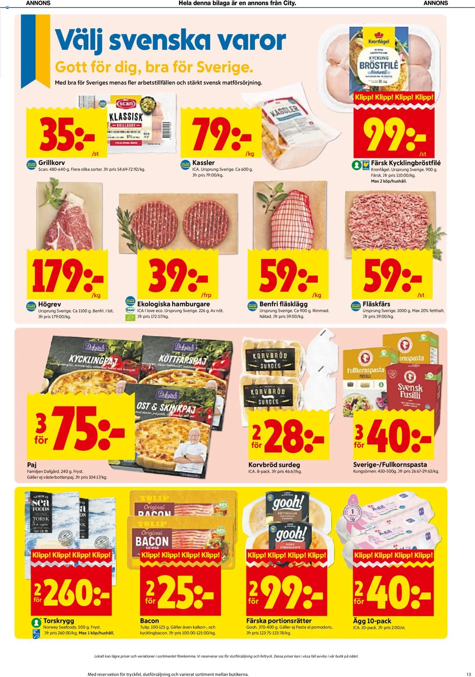ICA Kvantum reklamblad aktuell från 05/10/2026 | Sida: 13 | Produkter: Köttbullar, Fläskfärs, Ost, Pasta