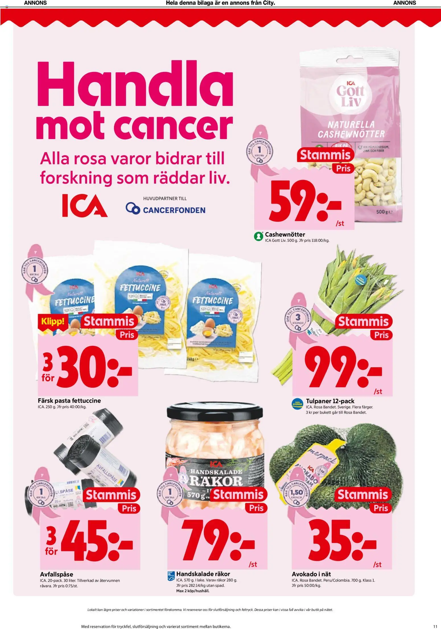 ICA Kvantum reklamblad aktuell från 05/10/2026 | Sida: 11 | Produkter: Cashewnötter, Räkor, Avokado, Pasta