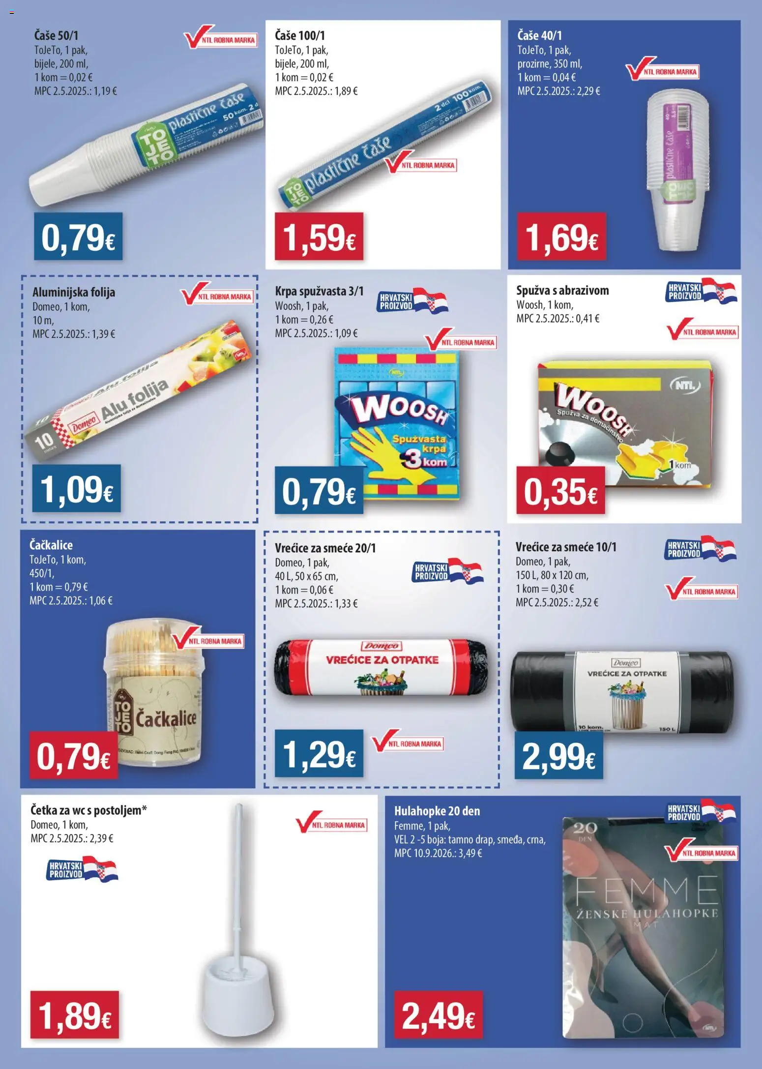 NTL katalog | vrijedi od 14.10.2026 | Stranica: 15 | Proizvodi: Krpa, Čaše, Četka za wc, Hulahopke