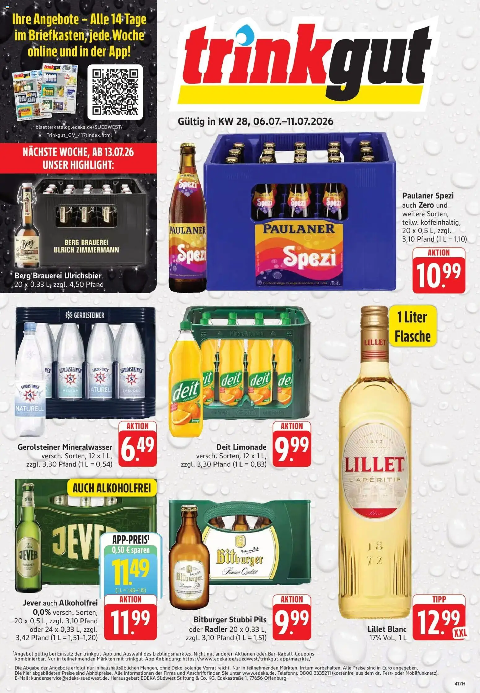 Trinkgut Prospekt Weissach Im Tal – gültig ab 06.07.2026 | Seite: 1 | Produkte: Paulaner spezi, Pils, Limonade, Paulaner