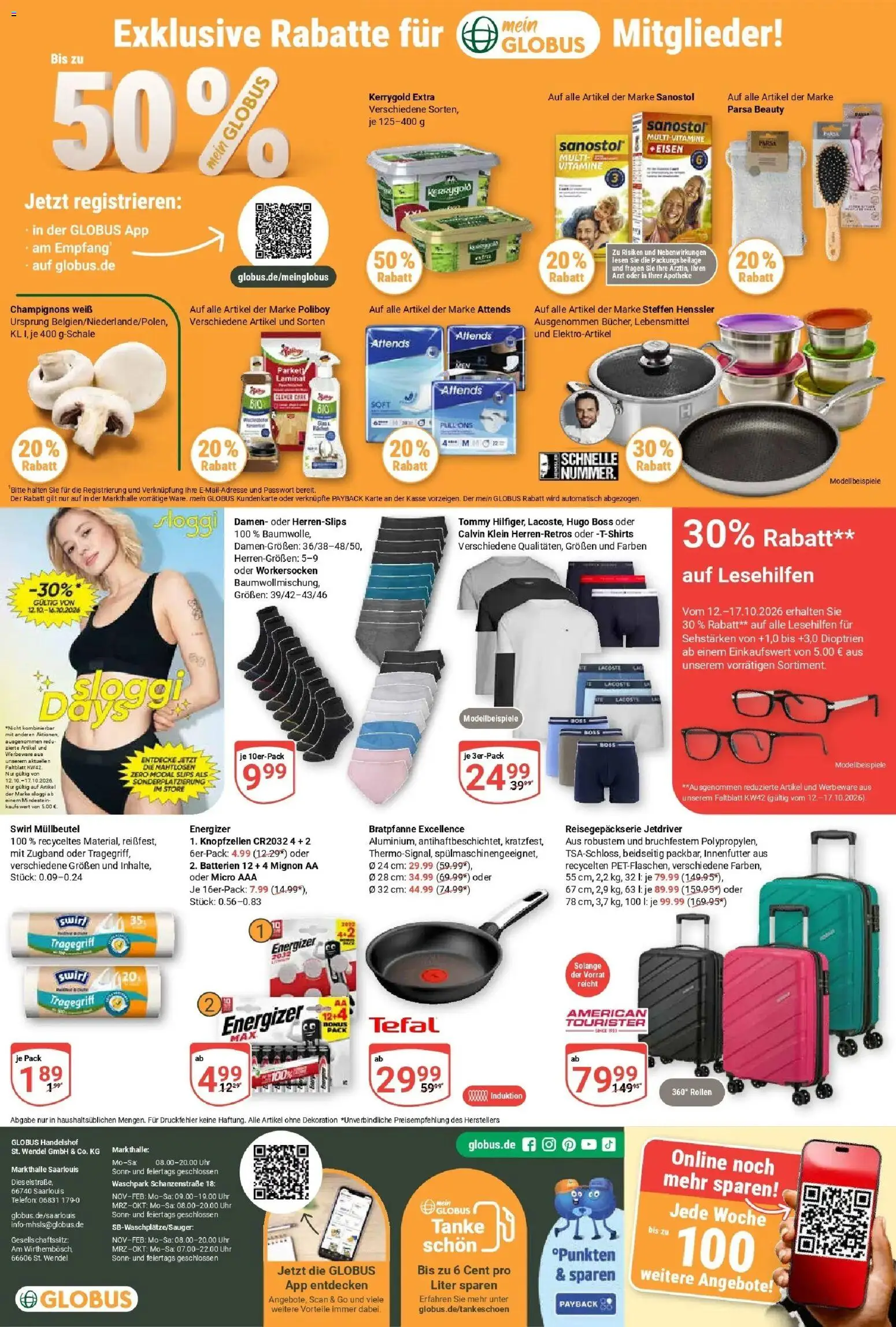 Globus Prospekt Saarlouis (ab 12.10.2026) » Angebote online | Seite: 28 | Produkte: Batterien, Champignons, Telefon, Uhr