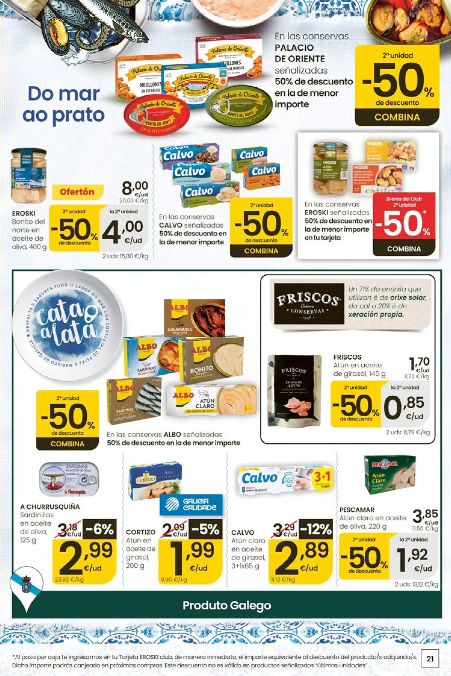 Eroski Ofertóns de verán │ válido desde el 28.05.2026 | Página: 21 | Productos: Calamares, Aceite, Té, Atún claro