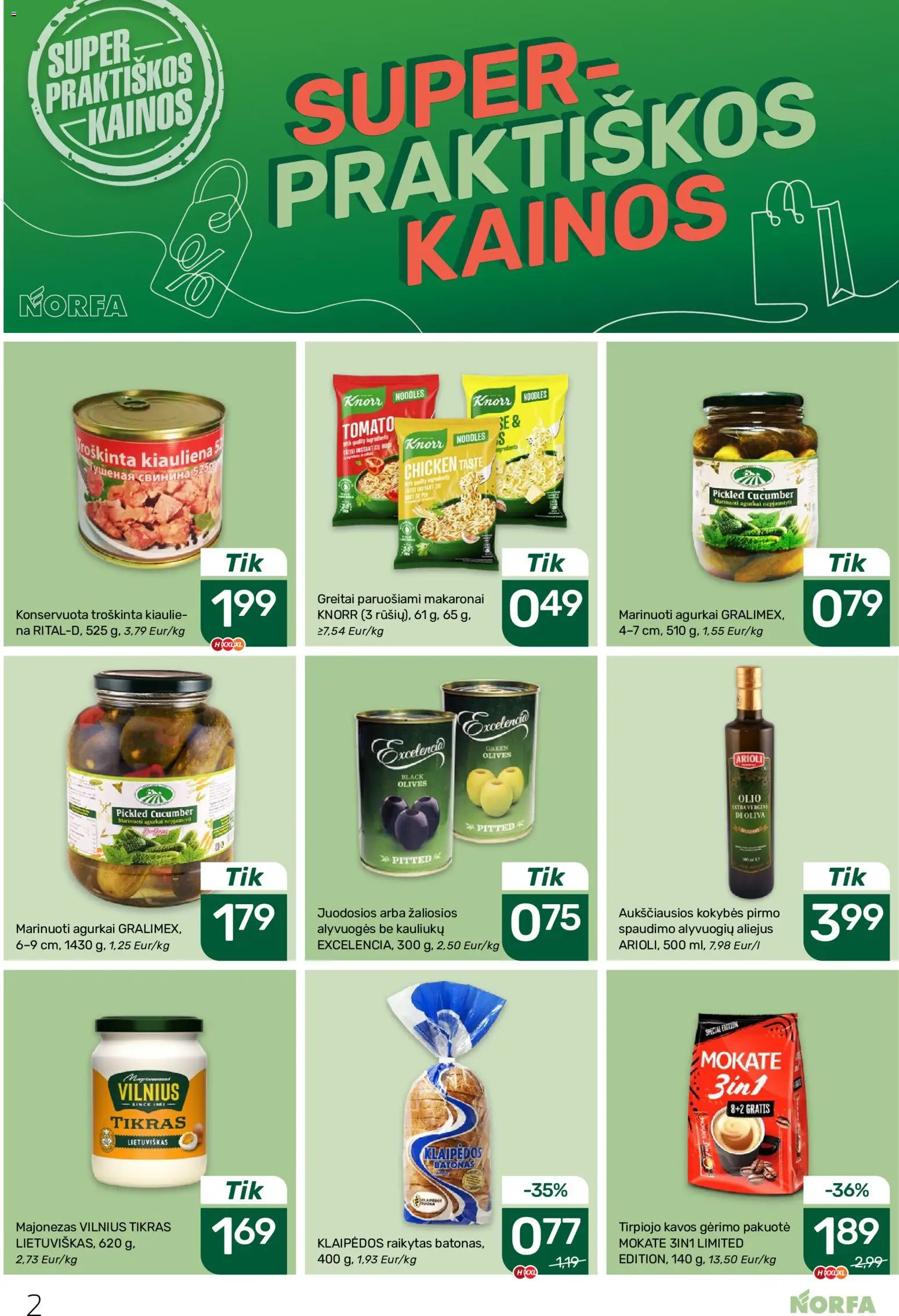 NORFA akcijos nuo 2026.08.06 | Puslapis: 2 | Prekių: Batonas, Aliejus, Greitai paruošiami makaronai, Makaronai