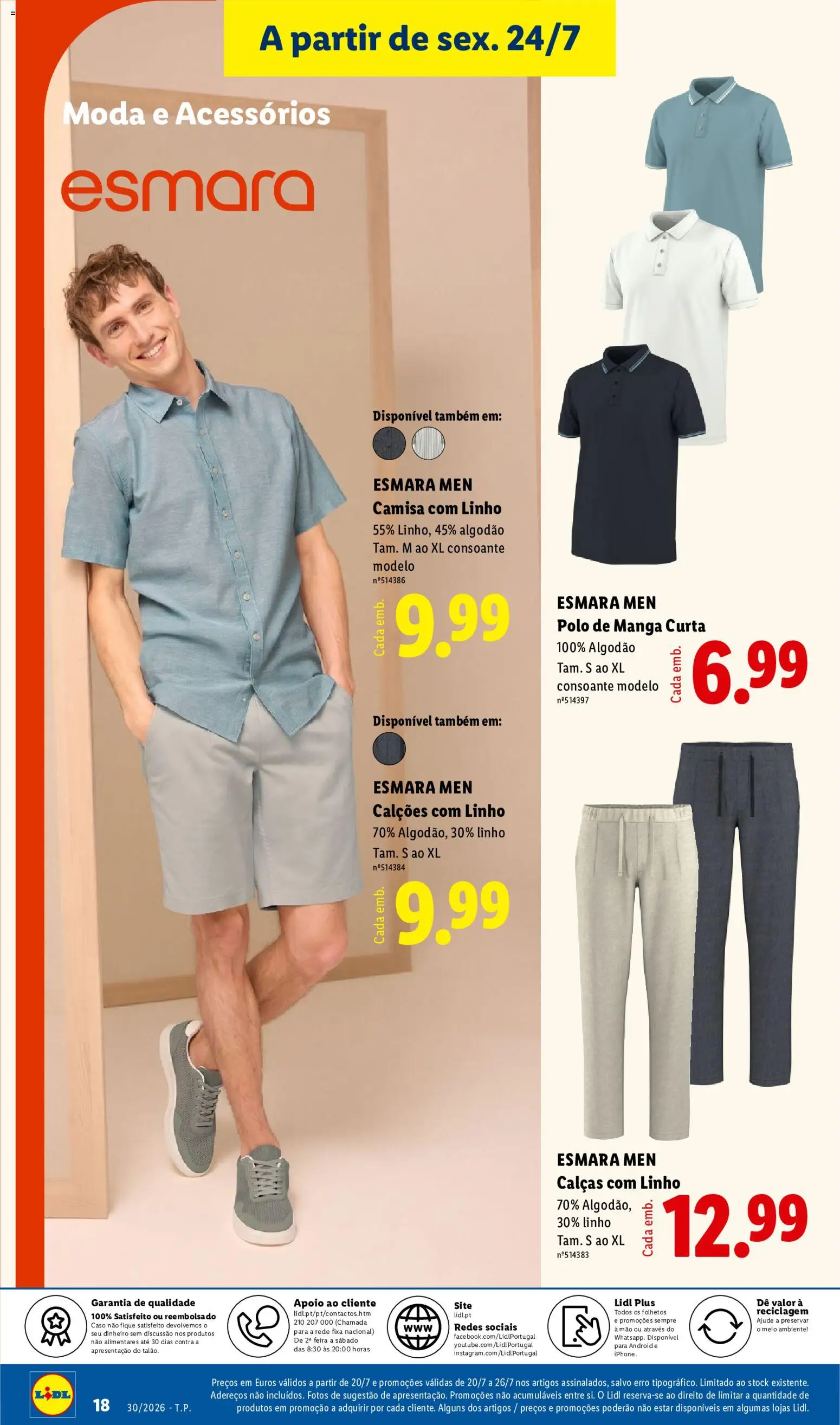 Lidl Novidades │ válido de 20/07/2026 | Página: 18 | Produtos: Algodão, Calças, Calções, Camisa