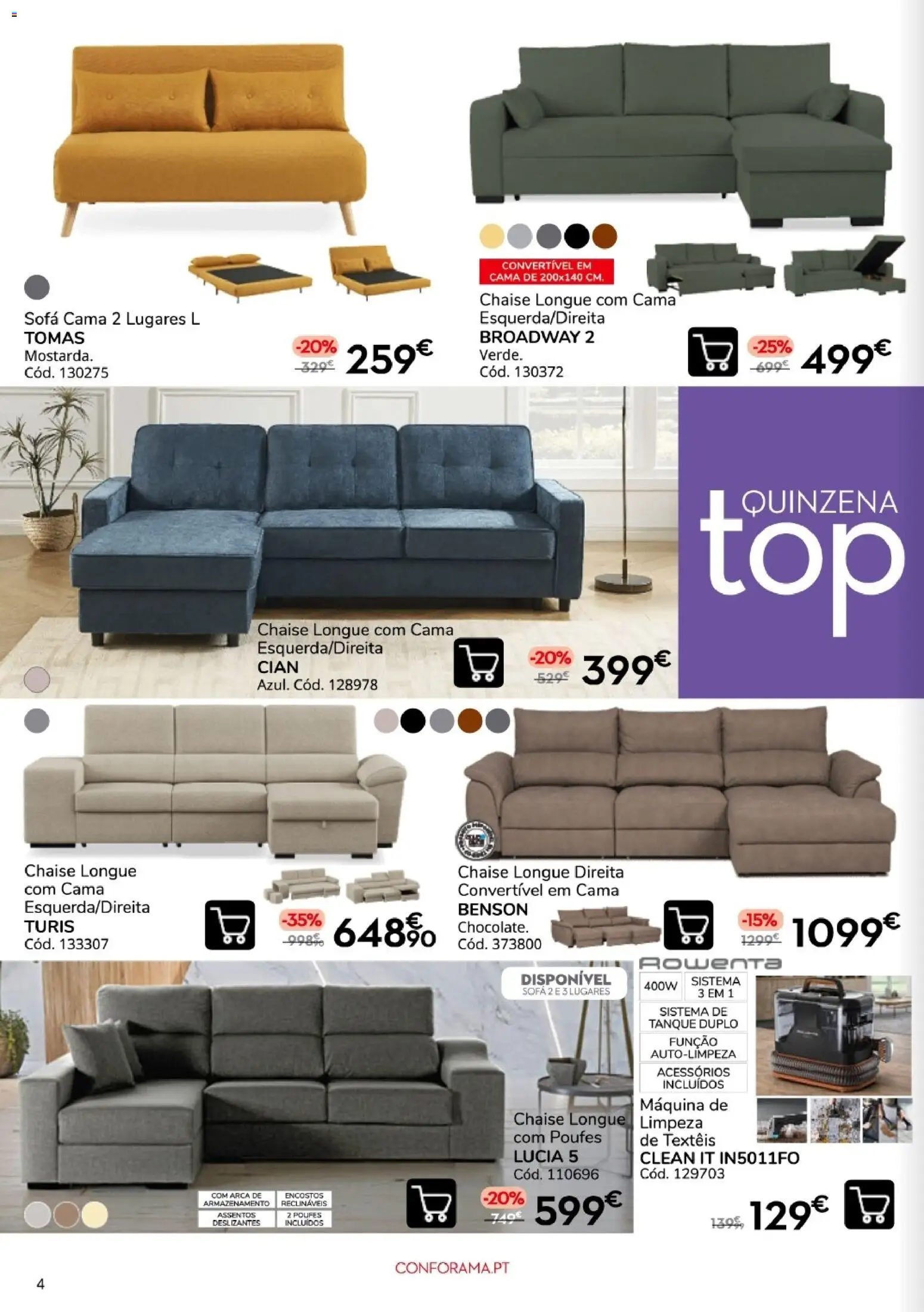 Conforama - Quinzena top │ válido de 10/09/2026 | Página: 4 | Produtos: Tanque, Cama, Sofá