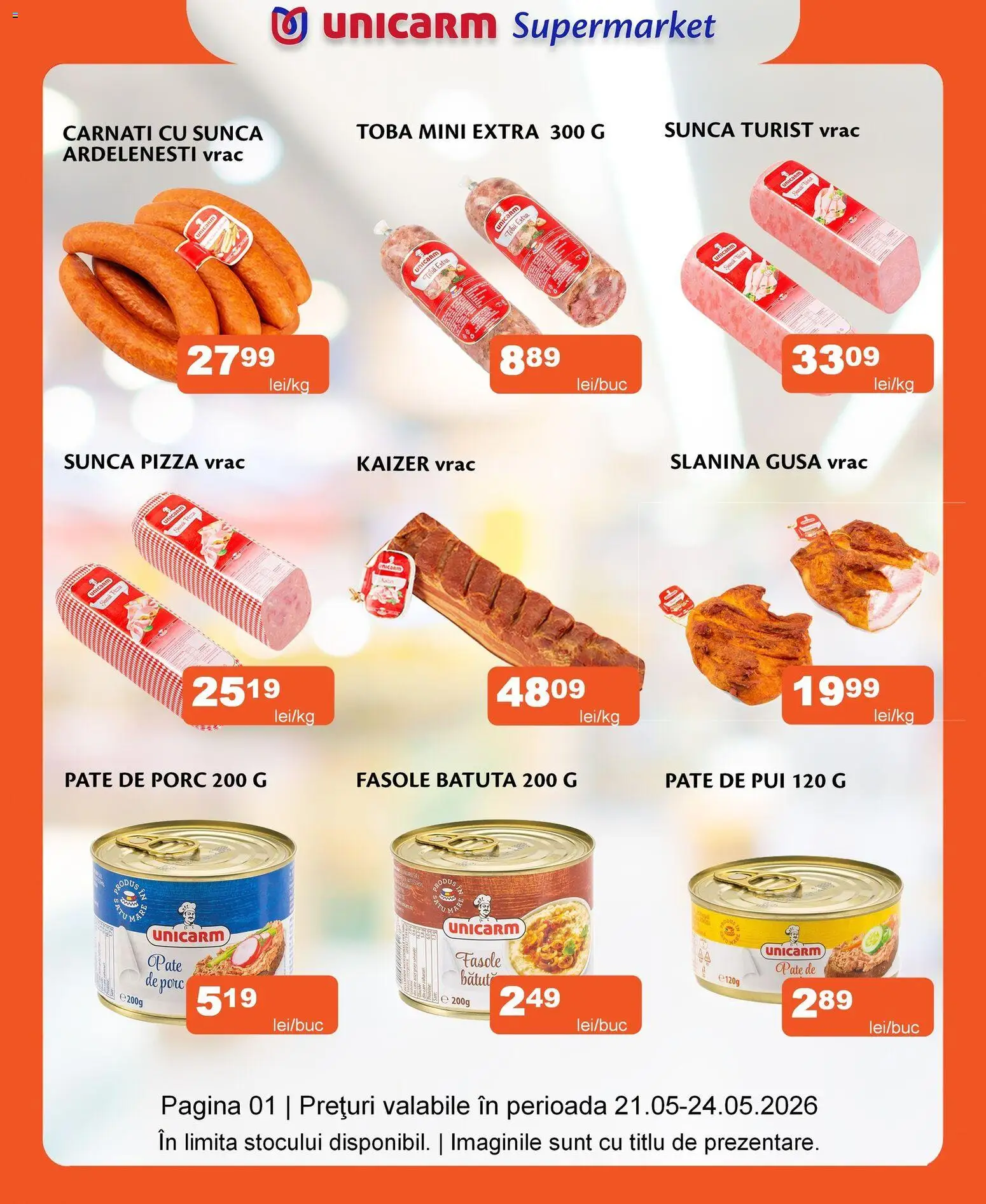 Noul catalog Unicarm – valabil de la 21.05.2026 | Pagină: 2 | Produse: Pate, Șuncă, Pizza, Cârnați