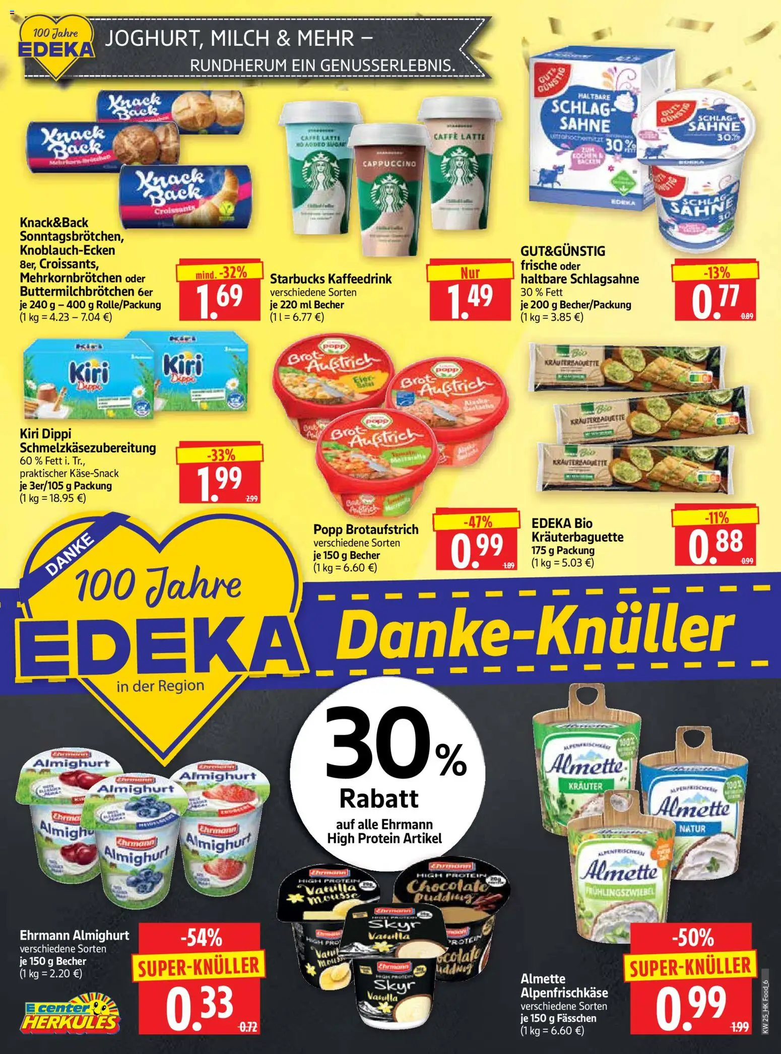 HERKULES Prospekt – gültig ab 15.06.2026 | Seite: 6 | Produkte: Ehrmann almighurt, Frühlingszwiebel, Schlagsahne, Starbucks