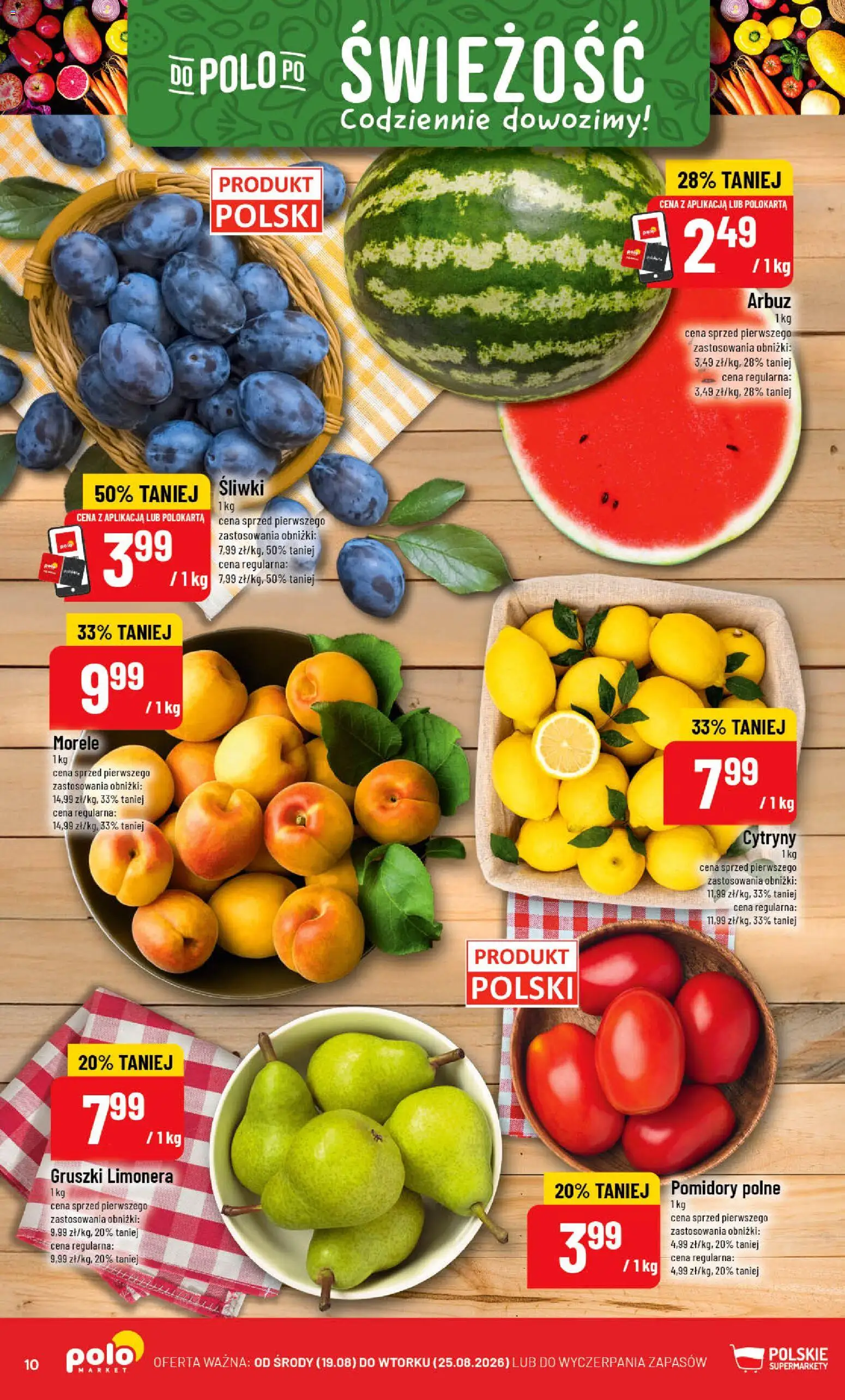 POLOmarket gazetka od 19.08.2026 | Strona: 10 | Produkty: Gruszki, Cytryny, Morele, Śliwki