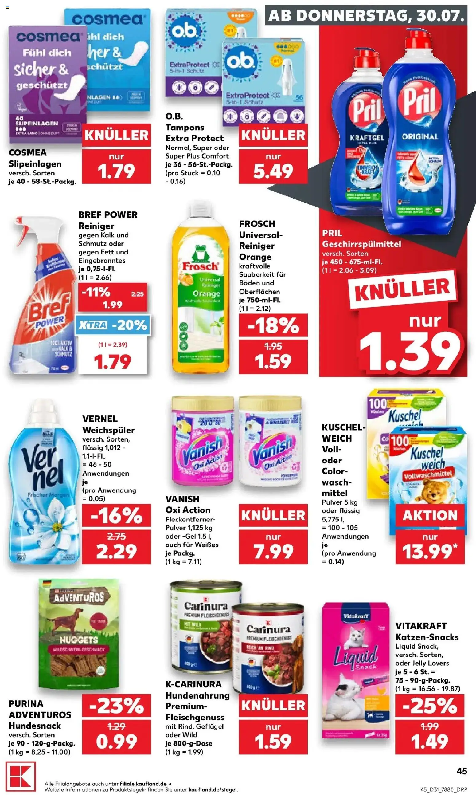 Kaufland Prospekt Bad Oldesloe – gültig ab 30.07.2026 | Seite: 45 | Produkte: Weichspüler, Geschirrspülmittel, Pril, Vernel