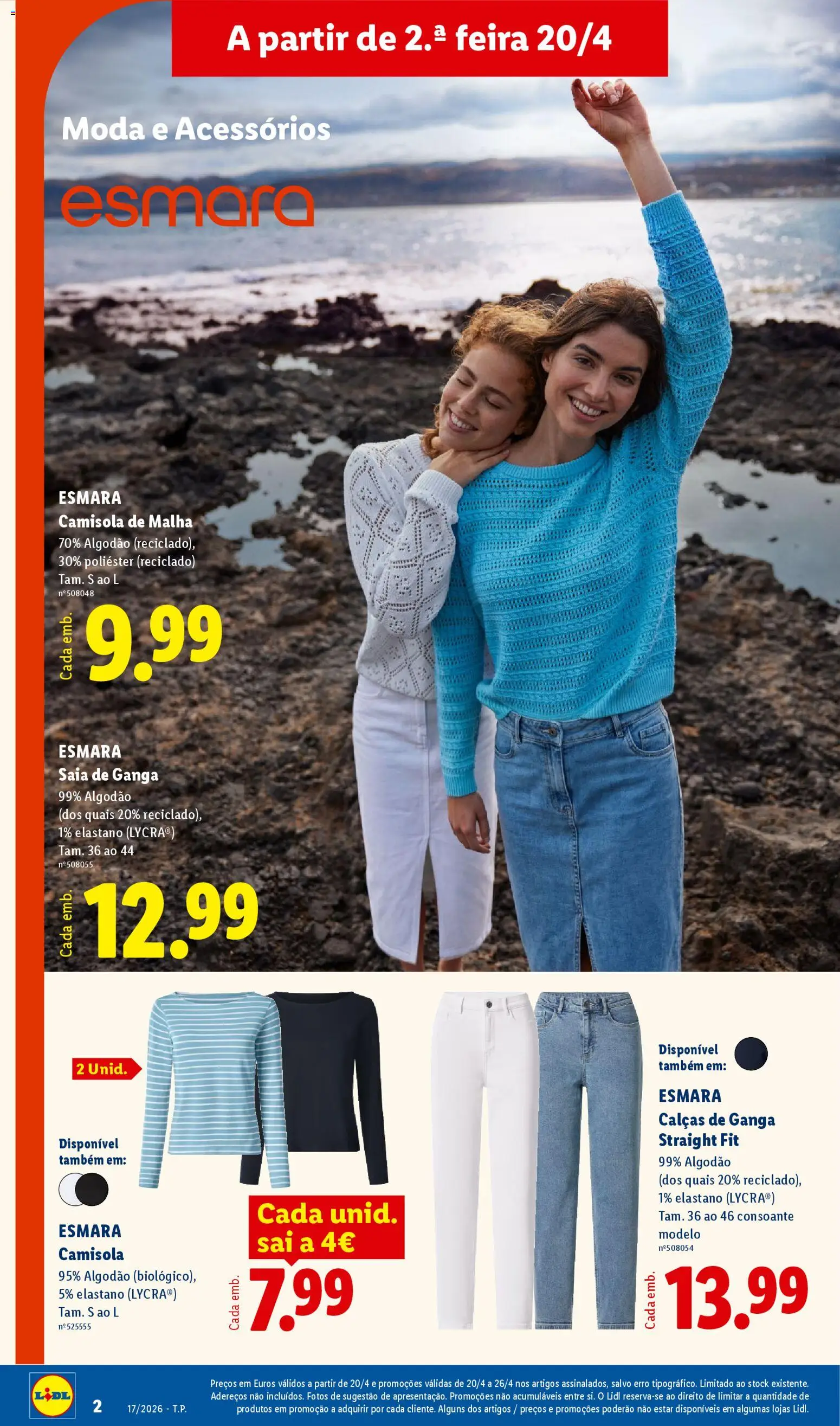 Lidl Novidades │ válido de 20.04.2026 | Página: 2 | Produtos: Jeans, Top, Algodão, Saia