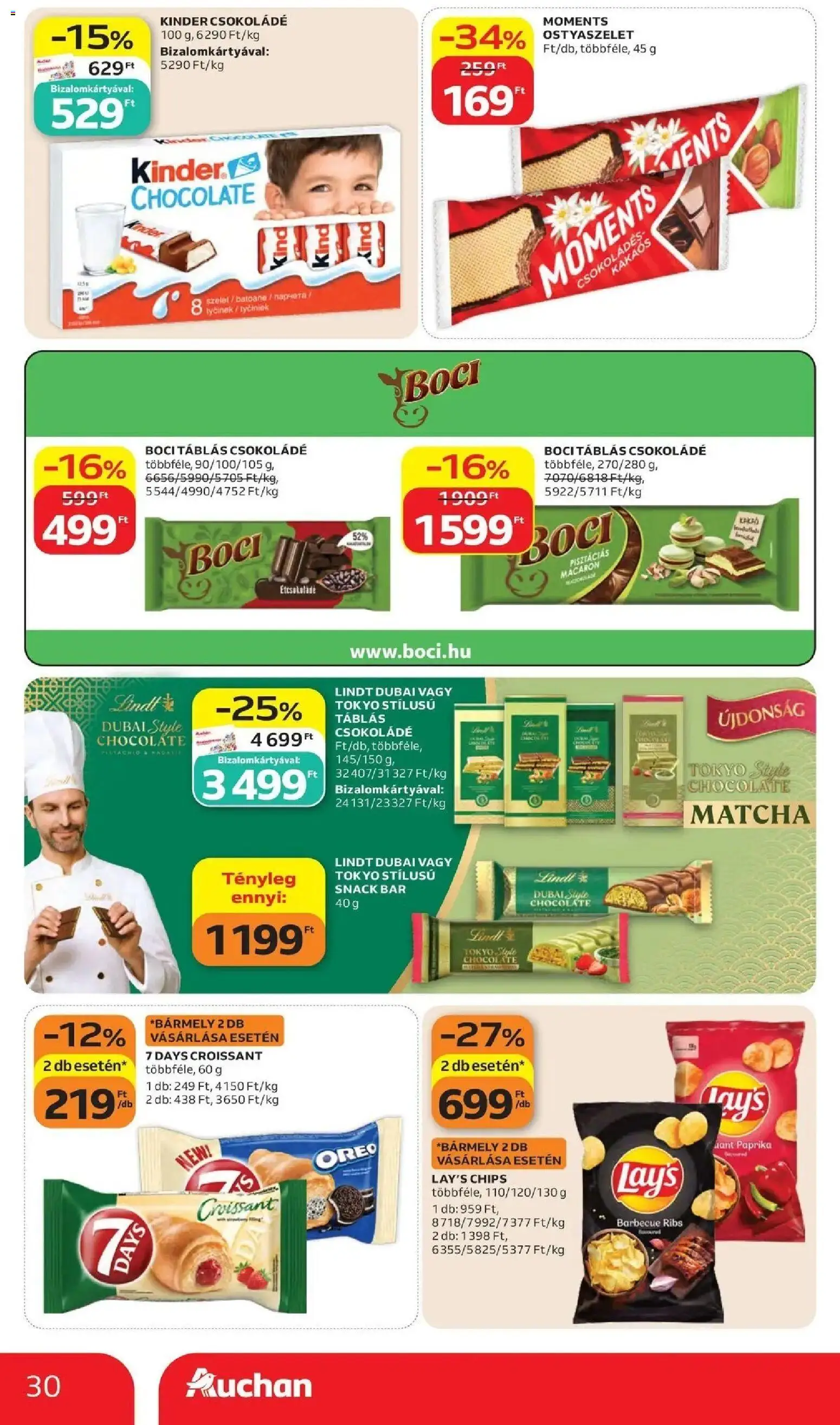 Auchan akciós újság Szolnok - 2026.10.15. -tól/töl > akció, lapozható szórólap 🛍️ | Oldal: 30 | Termékek: Chips, Matcha, Lindt, Étcsokoládé