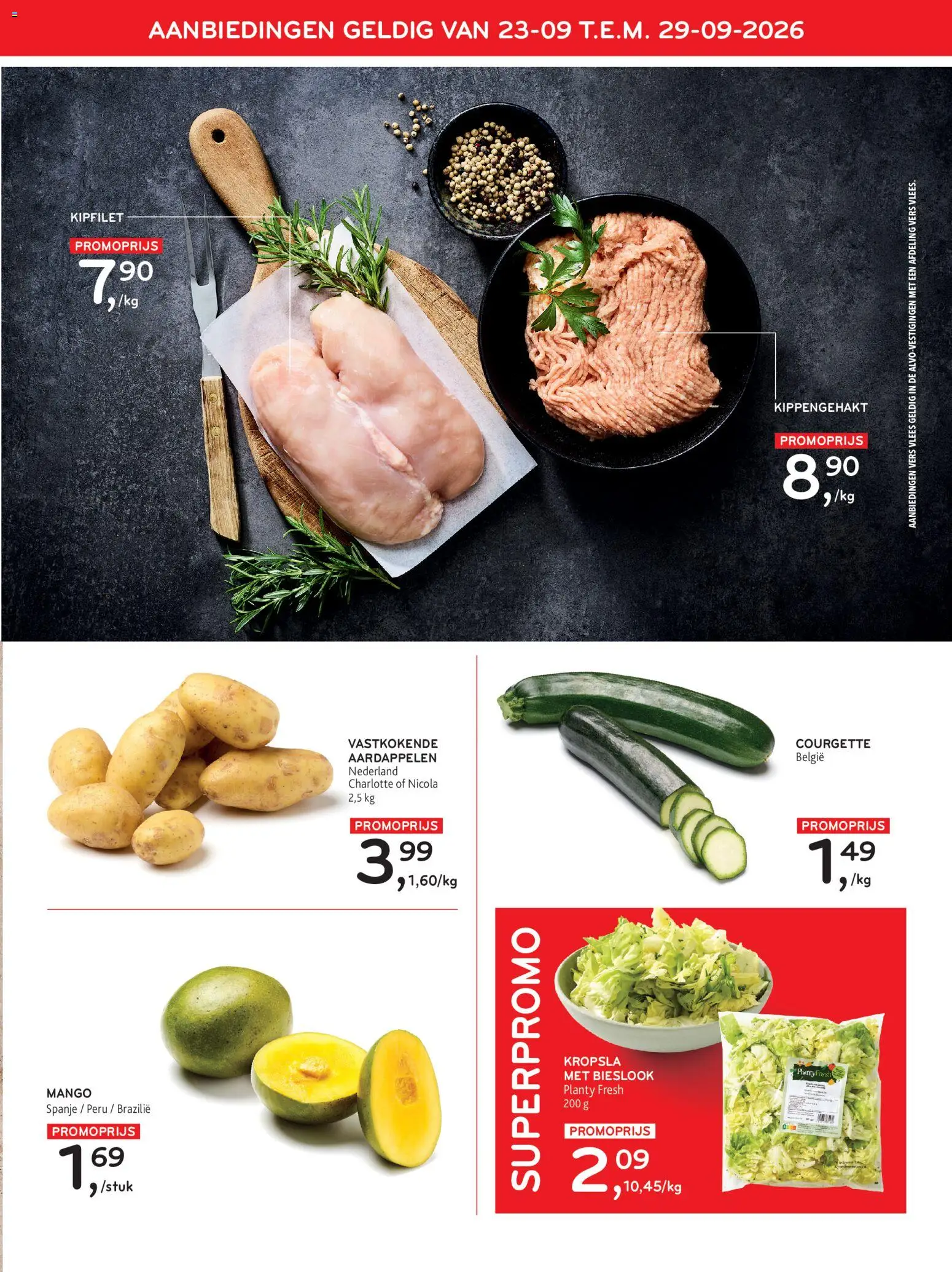 {H1} | Pagina: 3 | Producten: Kippengehakt, Aardappelen, Mango, Courgette