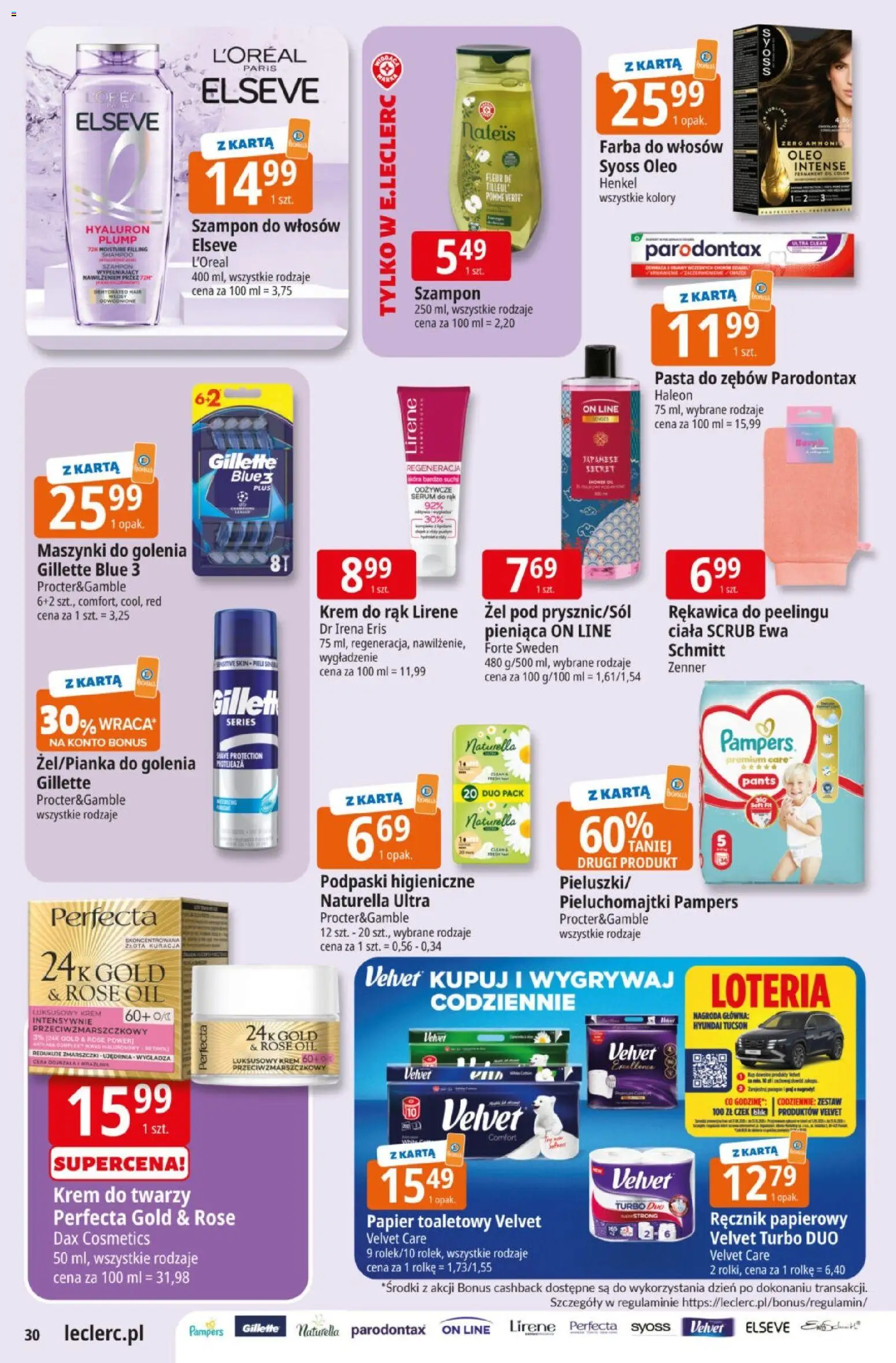 E.Leclerc gazetka od 08.09.2026 | Strona: 30 | Produkty: Karta, Papier toaletowy, Pieluchomajtki, Ręcznik papierowy