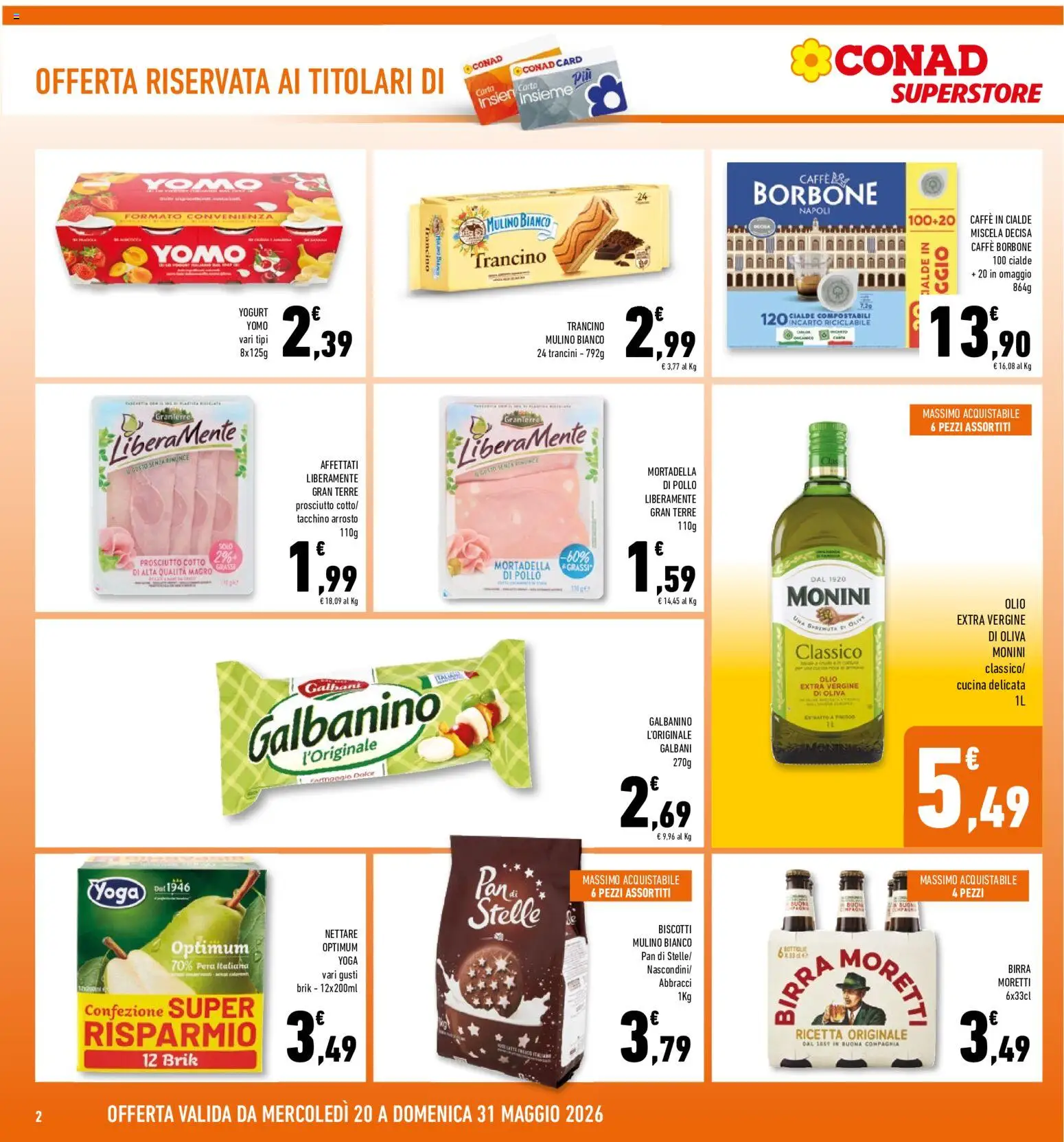 Volantino Conad del 20.05.2026 | Pagina: 2 | Prodotti: Caffè, Birra, Formaggio, Mortadella