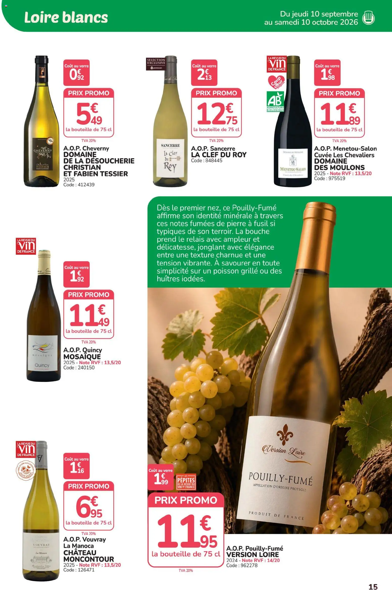 {H1} | Page: 15 | Produits: Bouteille, Vin, Huîtres, Poisson