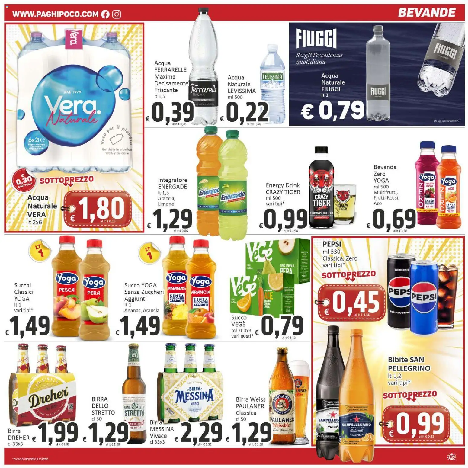 Volantino Paghi Poco del 31/07/2026 | Pagina: 15 | Prodotti: Bevande, Pesca, Pepsi, Bottiglia