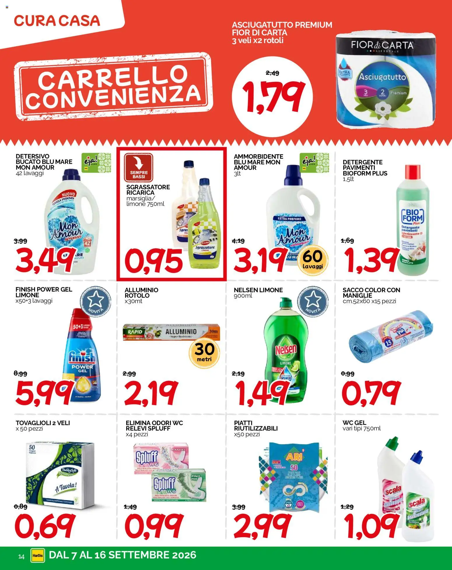 Volantino HarDis del 07/09/2026 | Pagina: 14 | Prodotti: Ammorbidente, Asciugatutto, Alluminio, WC