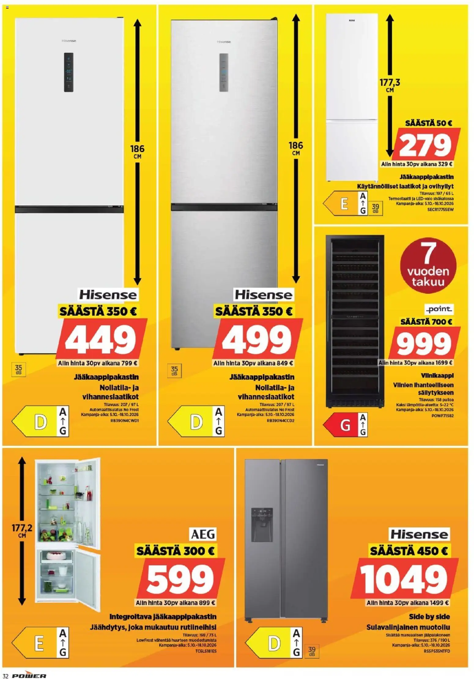 Power tarjoukset – voimassa 29/09/2026 alkaen | Sivu: 32 | Tuotteet: Jääkaappipakastin