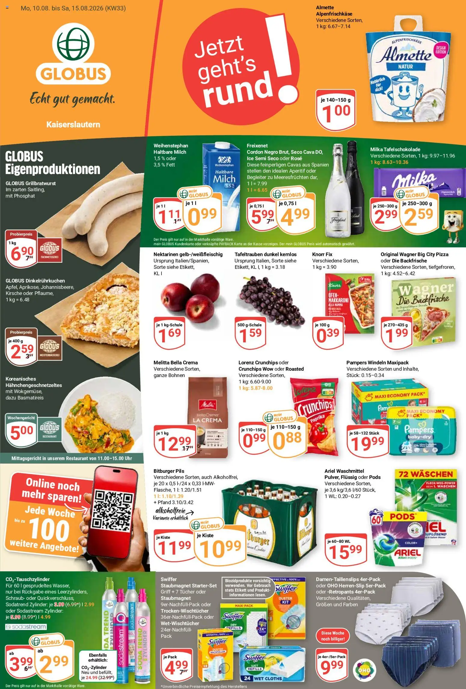Globus Prospekt Kaiserslautern – gültig ab 10.08.2026 | Seite: 3 | Produkte: Basmatireis, Nektarinen, Milka, Pizza