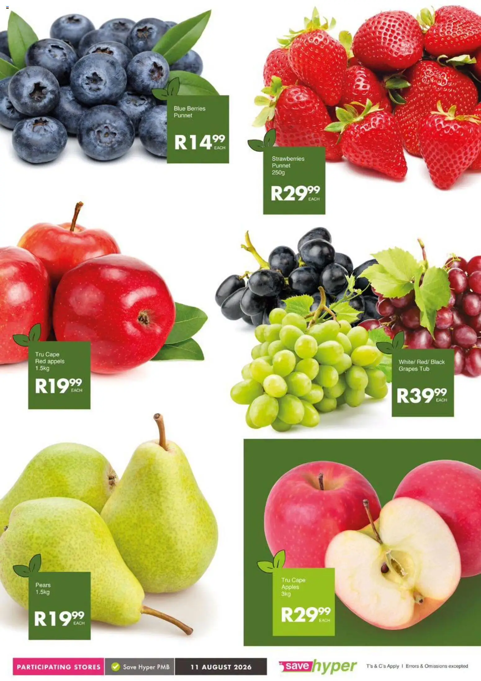 New Save catalogue – valid from 11/08/2026 | Page: 7 | Products: Pears, Apples, Strawberries, Grapes