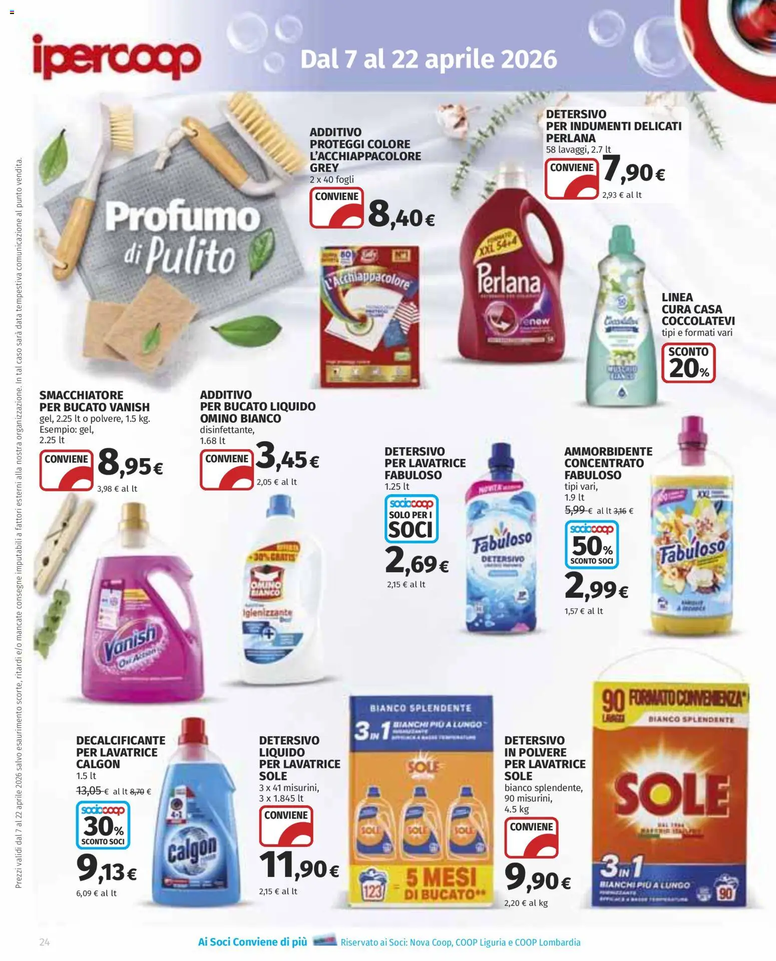 Volantino Ipercoop del 07.04.2026 | Pagina: 24 | Prodotti: Smacchiatore, Lavatrice, Tomino, Profumo
