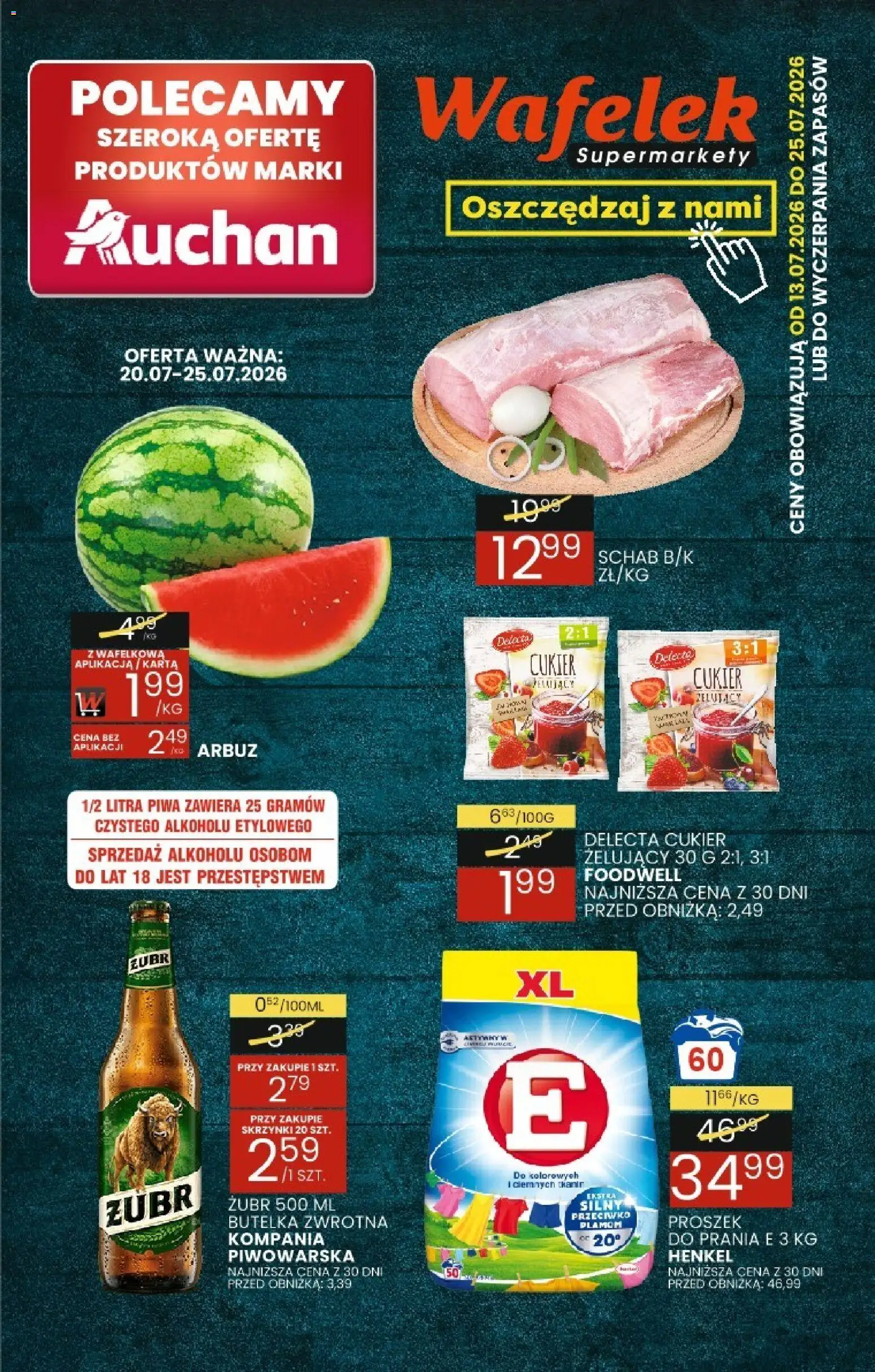 Wafelek gazetka od 13.07.2026 | Strona: 1 | Produkty: Arbuz, Wafelek, Cukier żelujący, Cukier