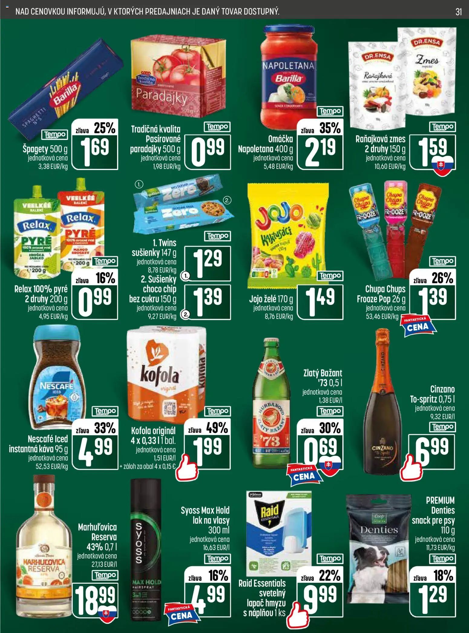 Nové COOP Jednota akcie – leták je platný od 11.06.2026 | Strana: 31 | Produkty: Kofola, Zlatý Bažant, Raid, Špagety
