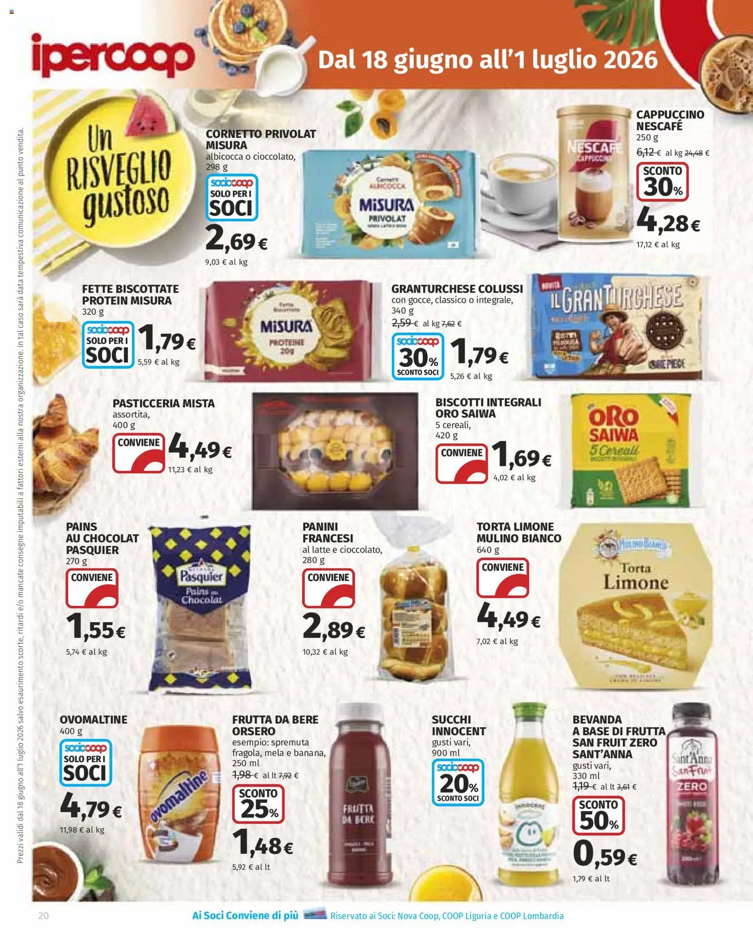 Volantino Ipercoop del 18.06.2026 | Pagina: 20 | Prodotti: Biscotti, Latte, Data, Torta