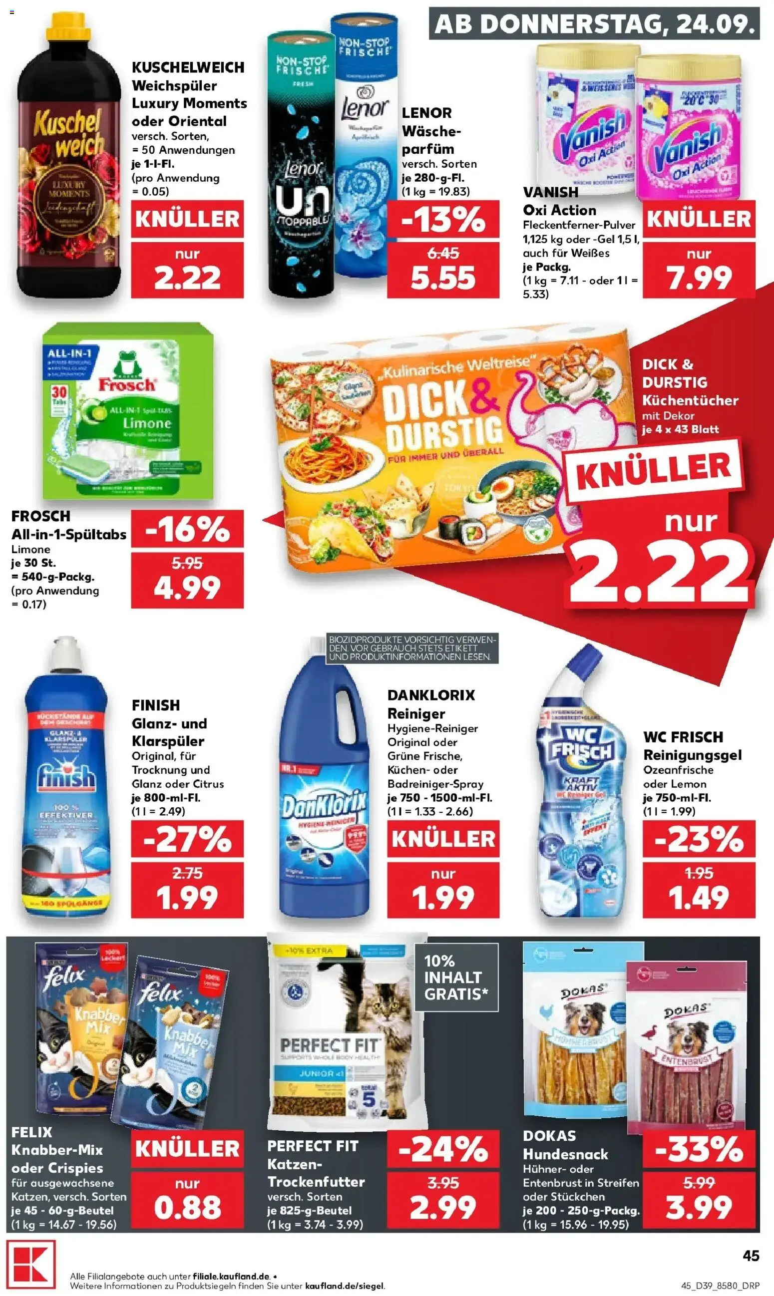 Prospekt Kaufland ab 24.09.2026 » Angebote Online zum Blättern | Seite: 45 | Produkte: Kuschelweich, Weichspüler, Klarspüler, Kuchen