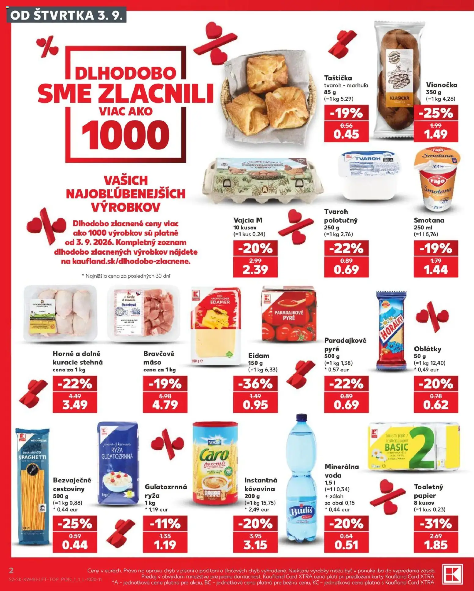 Nové Kaufland akcie – leták je platný od 01.10.2026 | Strana: 2 | Produkty: Vajcia M, Vajcia, Budiš, Voda