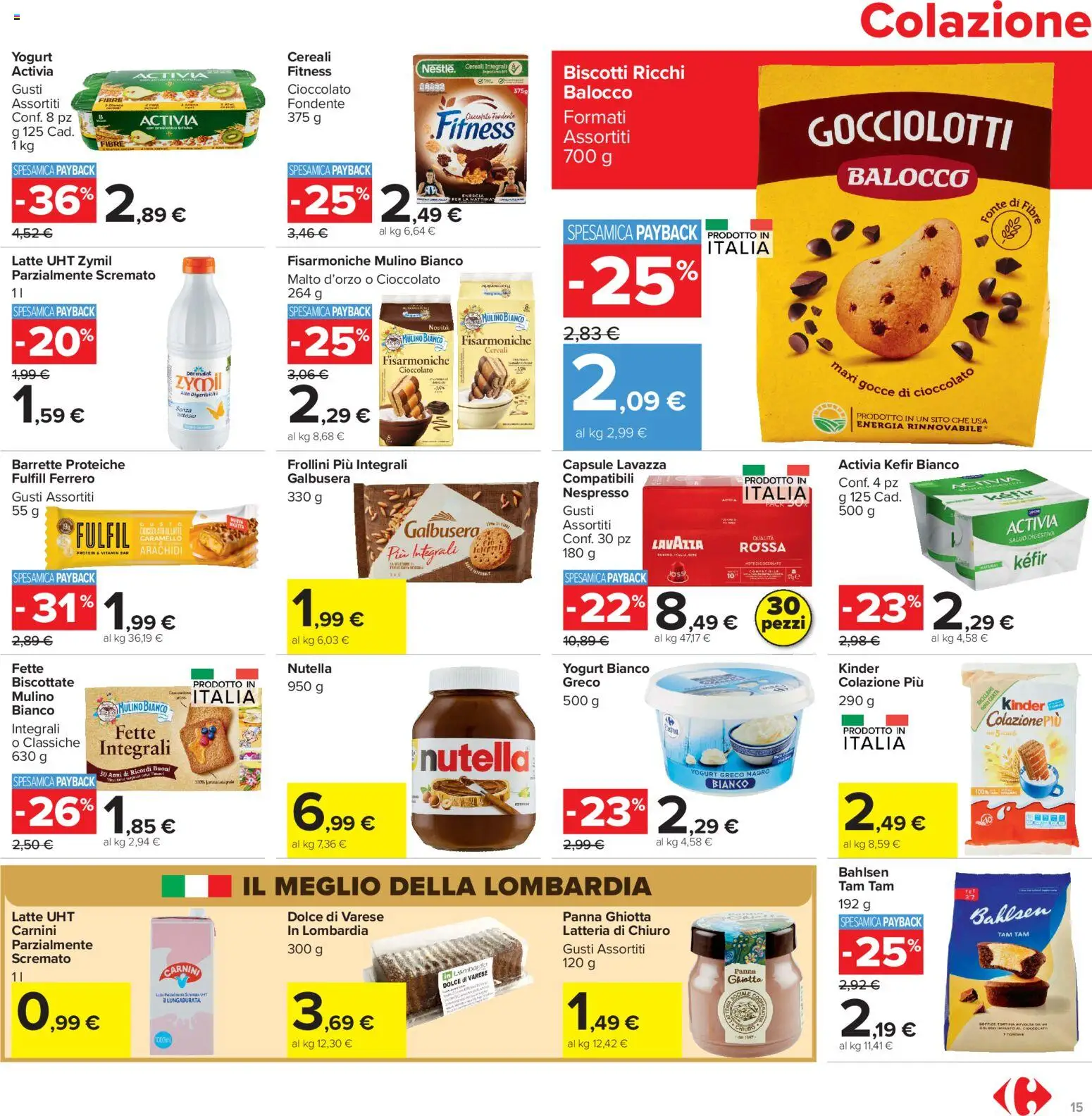 Volantino Carrefour del 16.06.2026 | Pagina: 15 | Prodotti: Yogurt greco, Panna, Nutella, Lavazza
