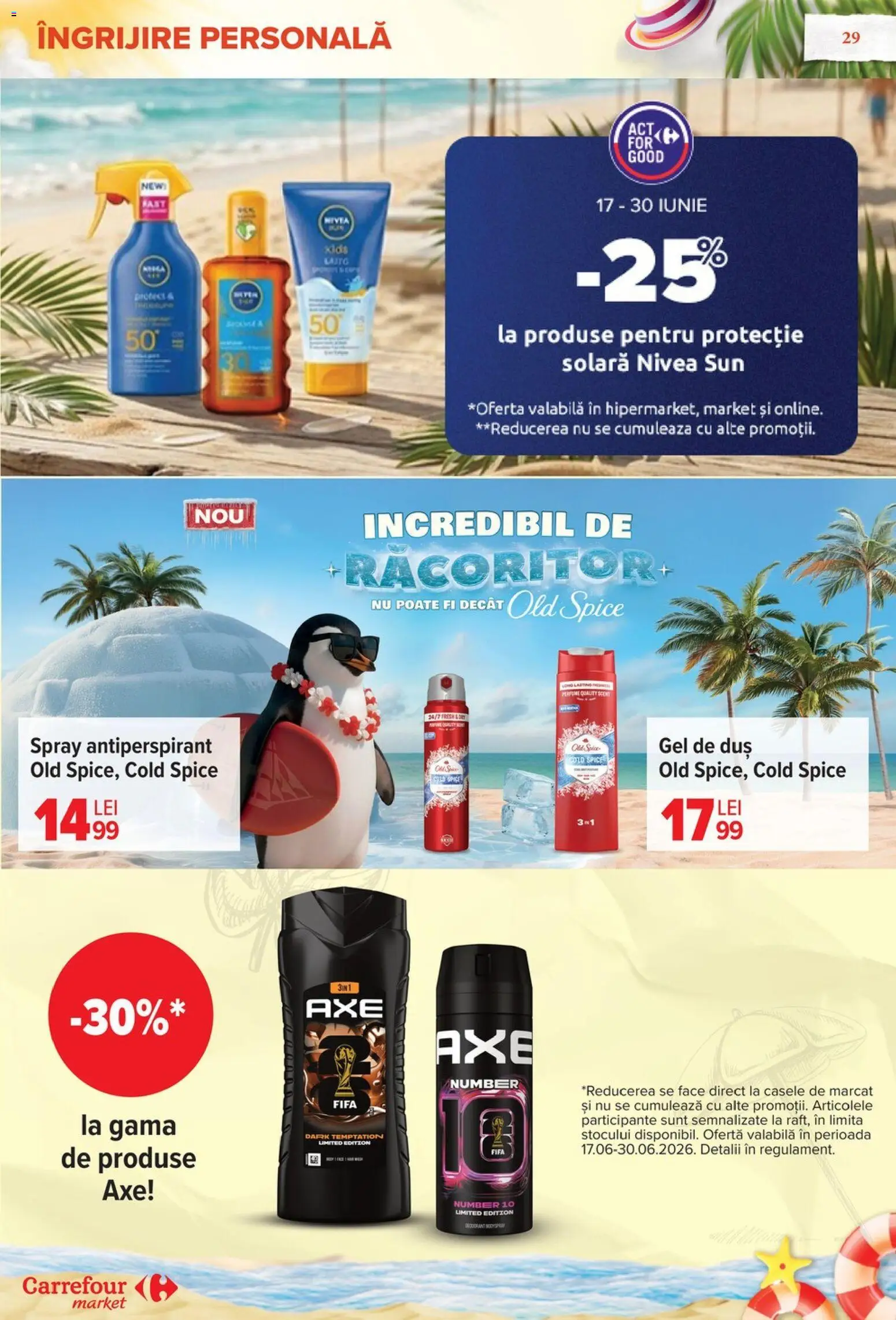 Noul catalog Carrefour – valabil de la 17.06.2026 | Pagină: 28 | Produse: Kısırlaştırılmış Kedi Maması, Protecție solară, Gel de duș, Antiperspirant