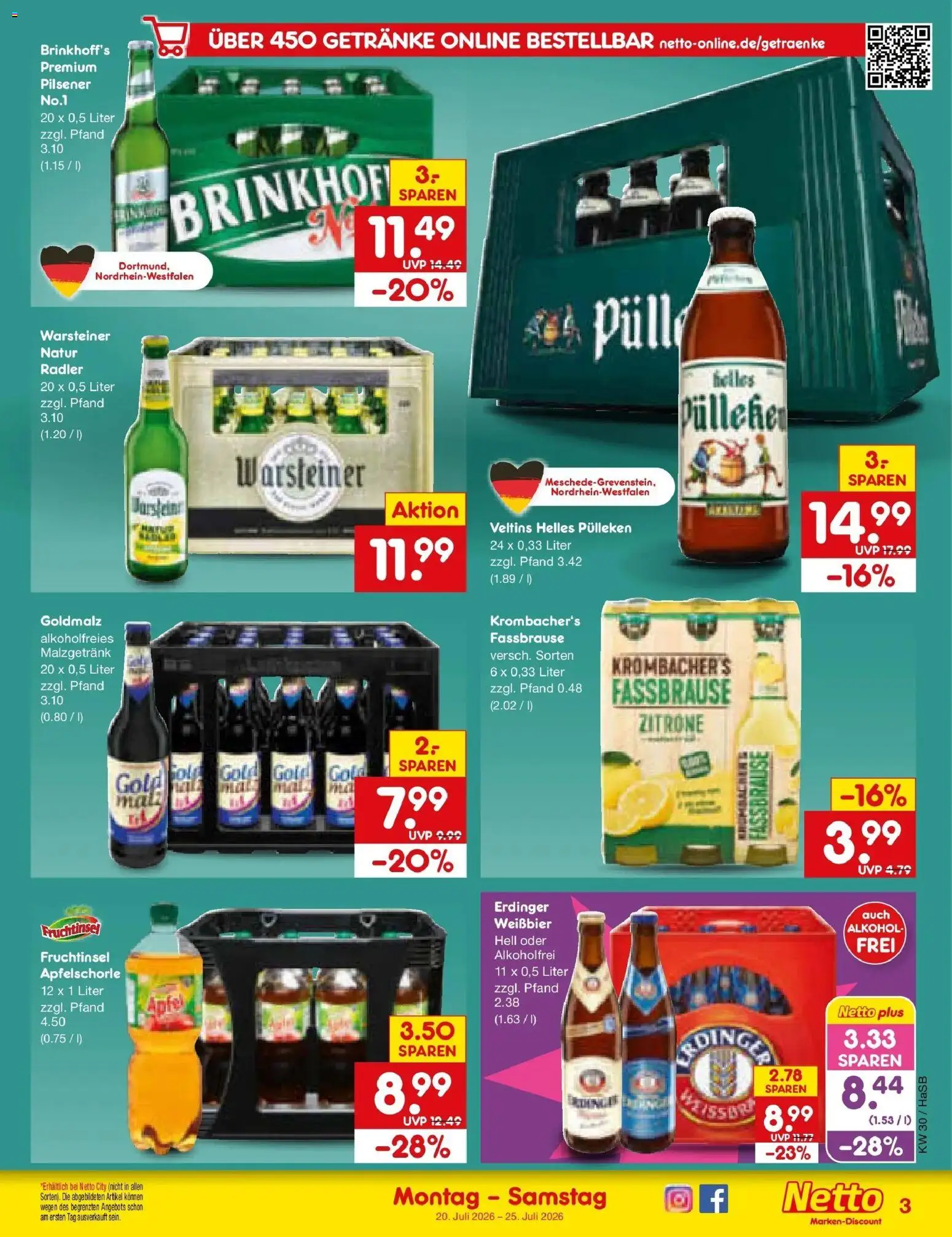 Netto Marken-Discount Prospekt Wuppertal – gültig ab 20.07.2026 | Seite: 57 | Produkte: Weißbier, Radler, Warsteiner, Zitrone
