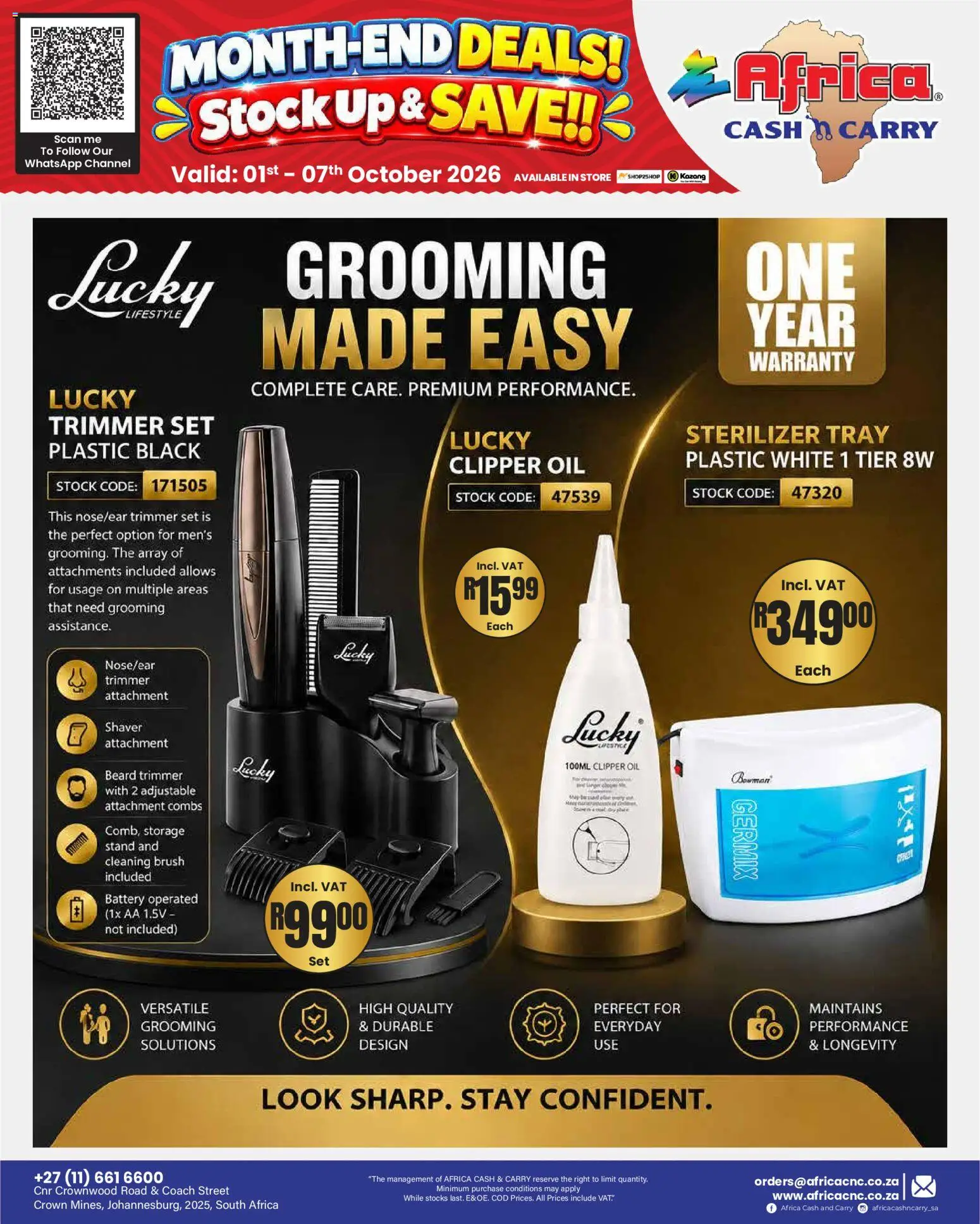 New Africa Cash & Carry catalogue – valid from 01/10/2026 | Page: 38 | Products: Tray, Oil, Brush, Stock