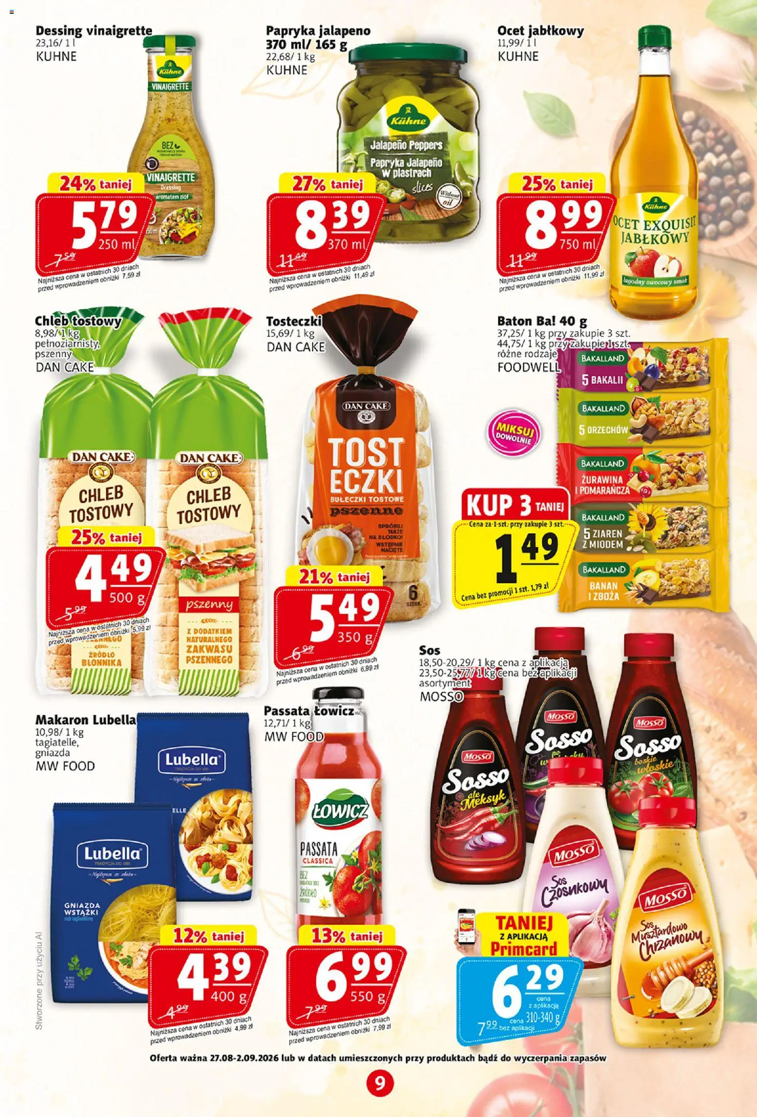 Prim Market gazetka od 27.08.2026 | Strona: 9 | Produkty: Ocet jabłkowy, Jalapeno, Banan, Passata