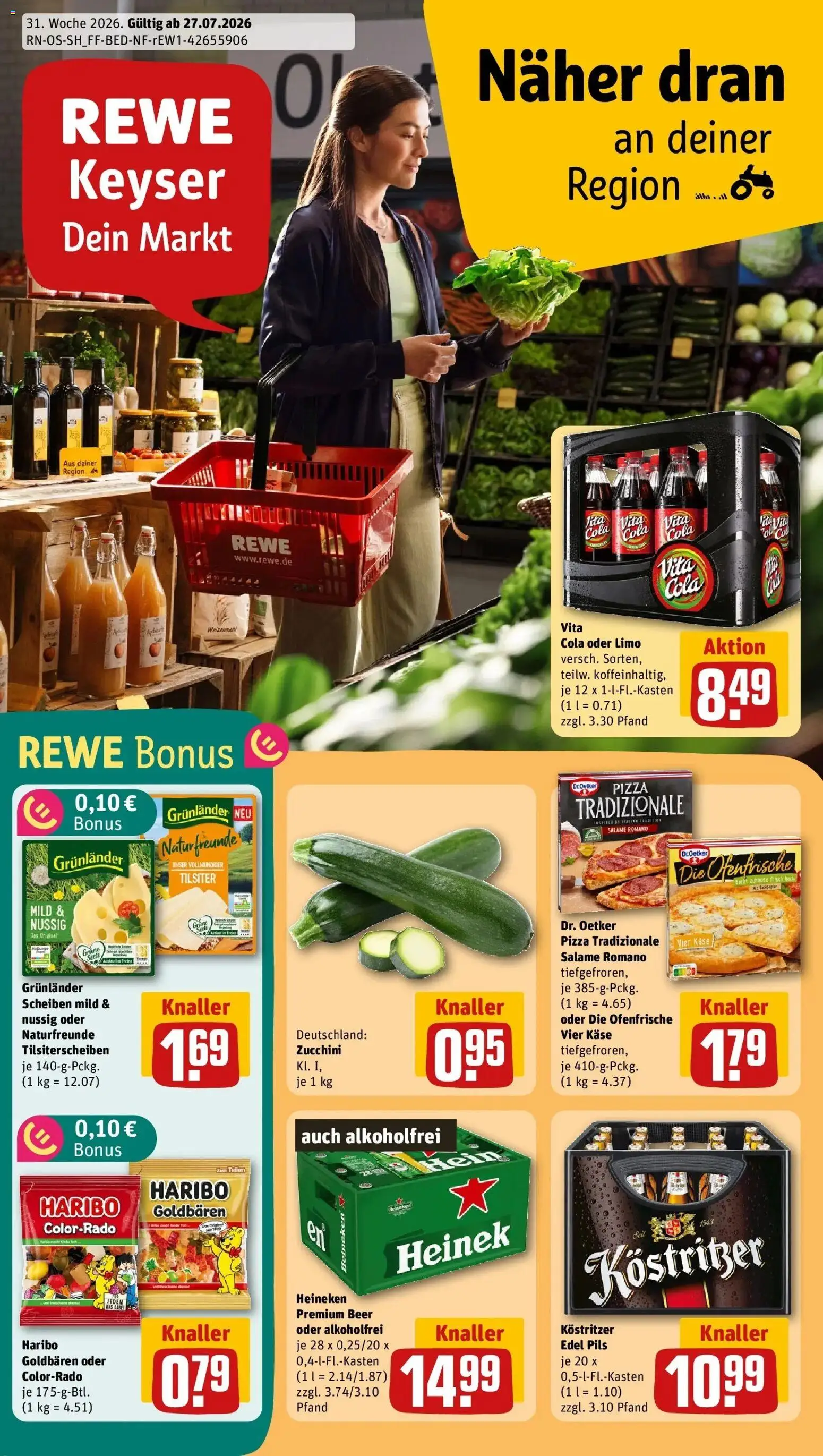 Rewe Prospekt Radebeul – gültig ab 27.07.2026 | Seite: 1 | Produkte: Pils, Ofenfrische, Grunlander, Pizza