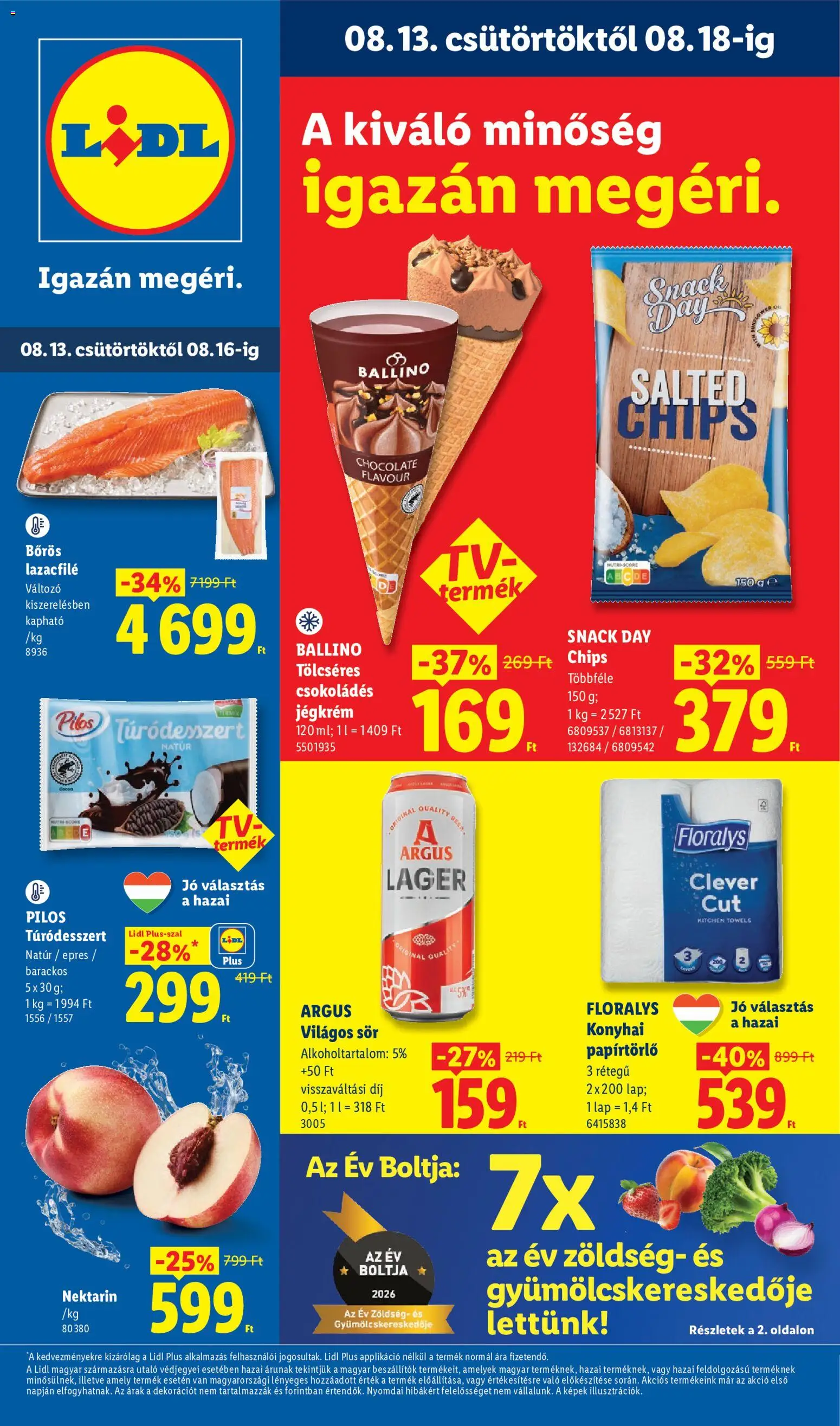 Lidl akciós ujság - amely érvényes a következő dátumtól: 2026.08.13. | Oldal: 1 | Termékek: Papírtörlő, Lap, Sör, Argus