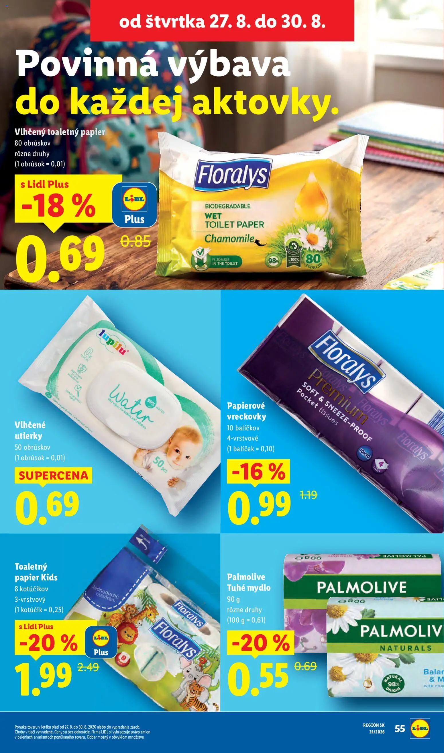 Nové Lidl akcie – leták je platný od 24.08.2026 | Strana: 72 | Produkty: Toaletný papier, Mydlo, Vreckovky, Utierky