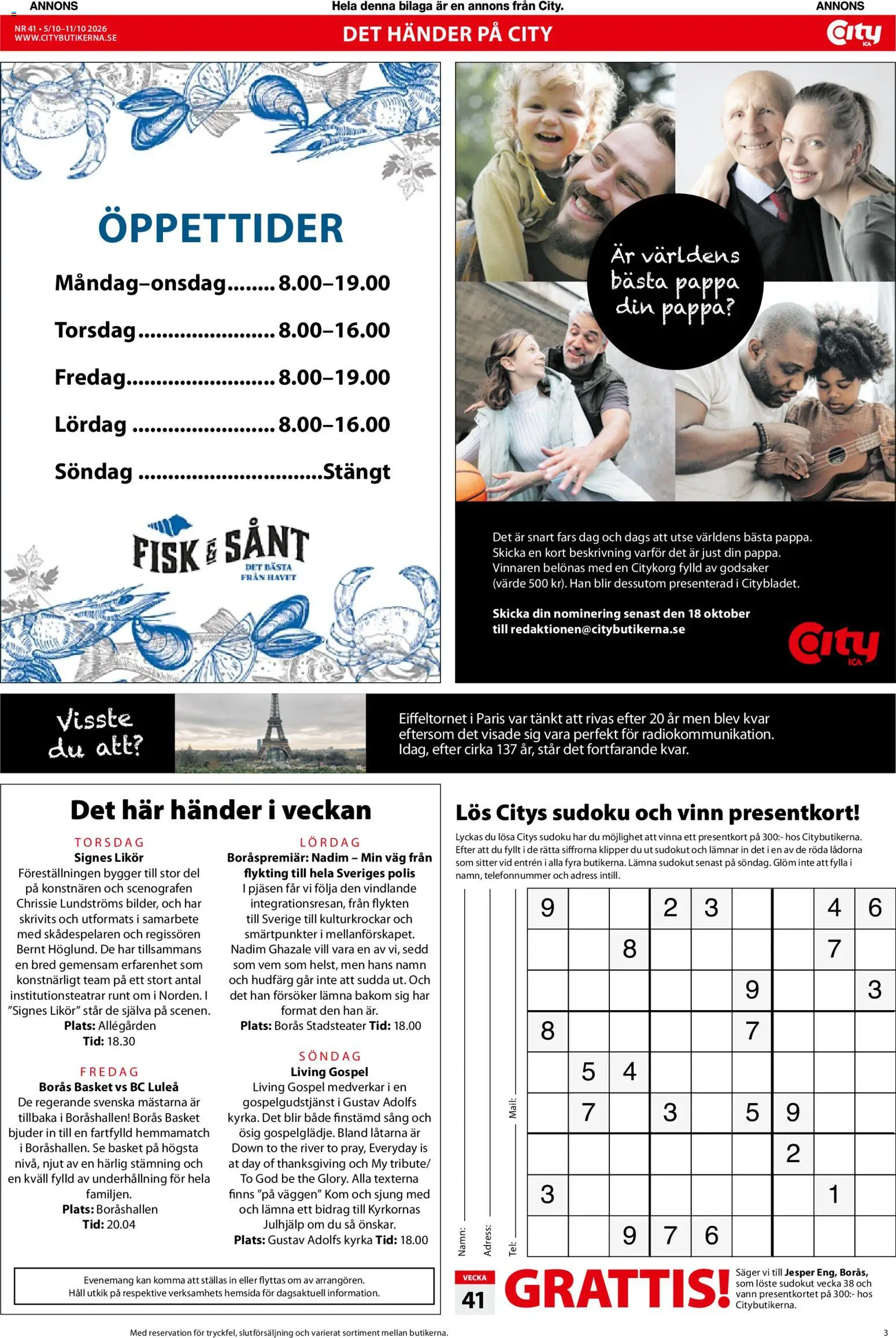ICA Kvantum reklamblad aktuell från 05/10/2026 | Sida: 3 | Produkter: Is, Säng, Fisk, Häll
