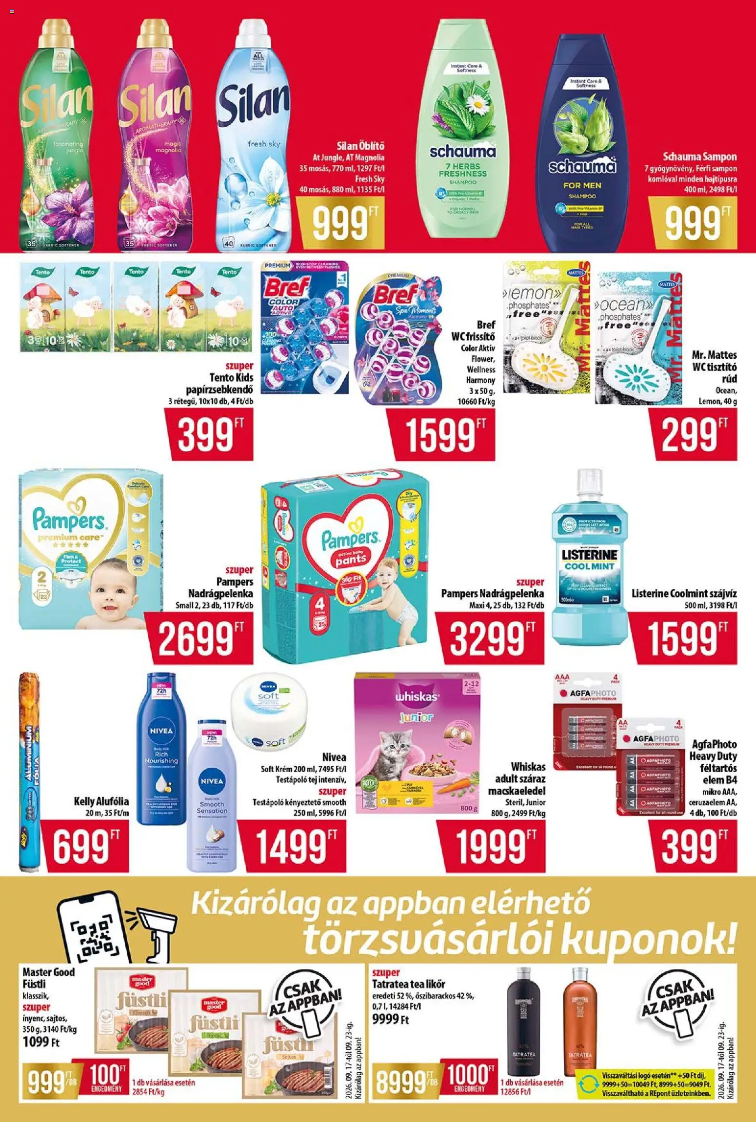 COOP akciós ujság - amely érvényes a következő dátumtól: 2026.09.17. | Oldal: 11 | Termékek: Listerine, Ceruzaelem, Macskaeledel, Likőr