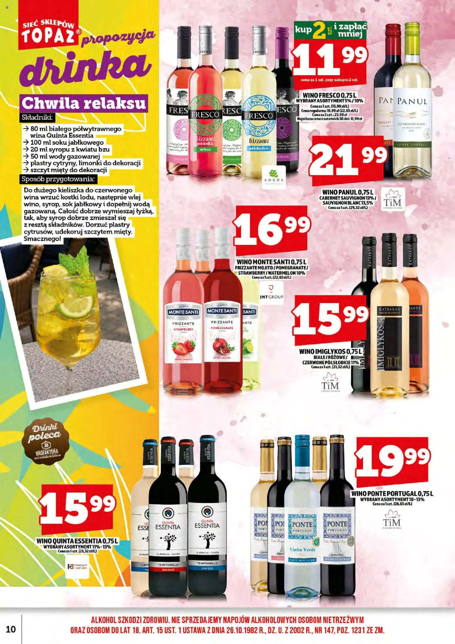 Topaz gazetka alkoholowa od 17.08.2026 | Strona: 12 | Produkty: Wino, Fresco, Sauvignon Blanc, Woda