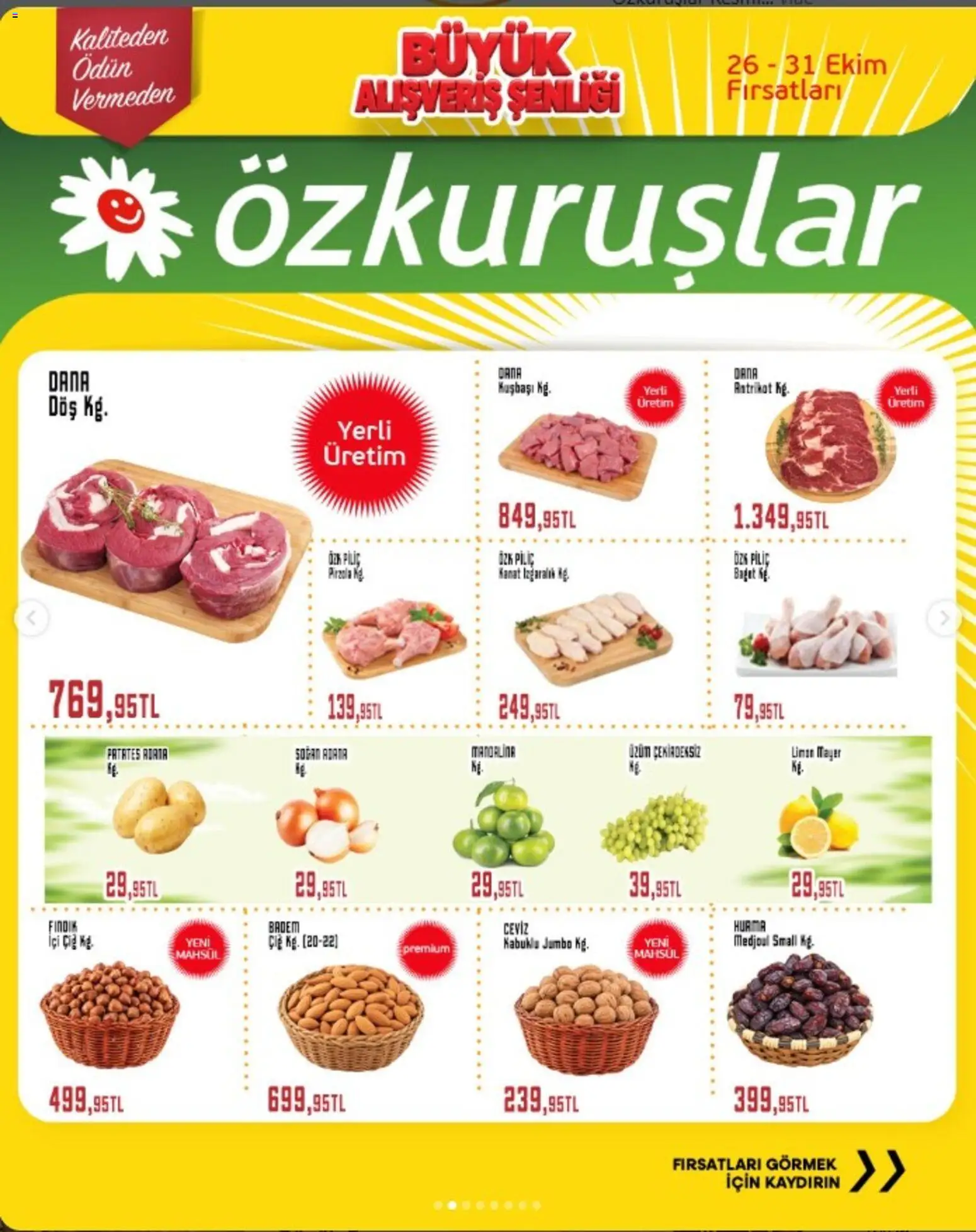 Özkuruşlar Katalog - 26 Ekim 2026 tarihinden itibaren geçerlidir | Sayfa: 2 | Ürünler: Dana kuşbaşı, Hurma, Pirzola, Ceviz
