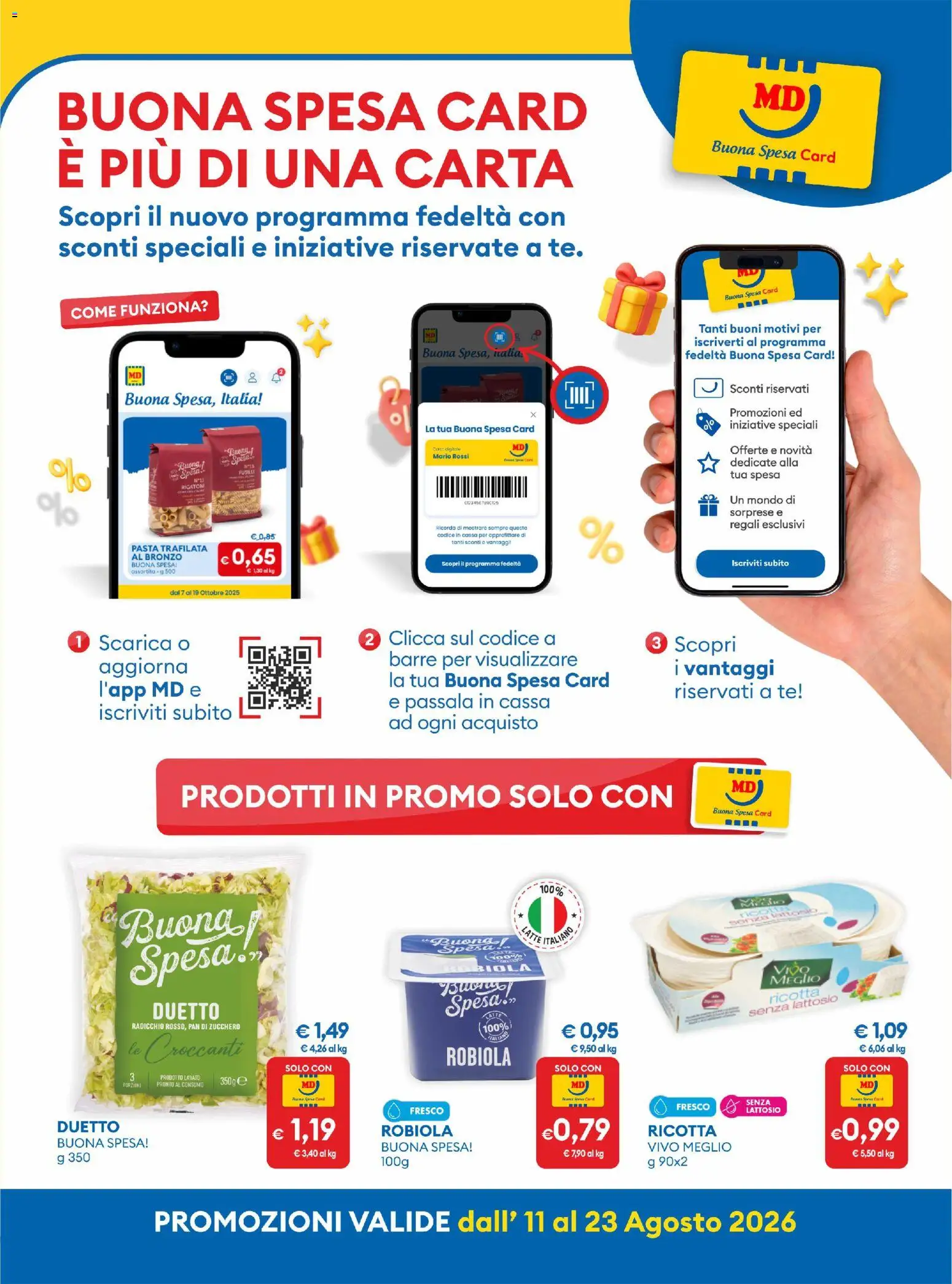 Volantino MD Discount del 11/08/2026 | Pagina: 9 | Prodotti: Pasta, Fusilli, Ricotta, Senza lattosio