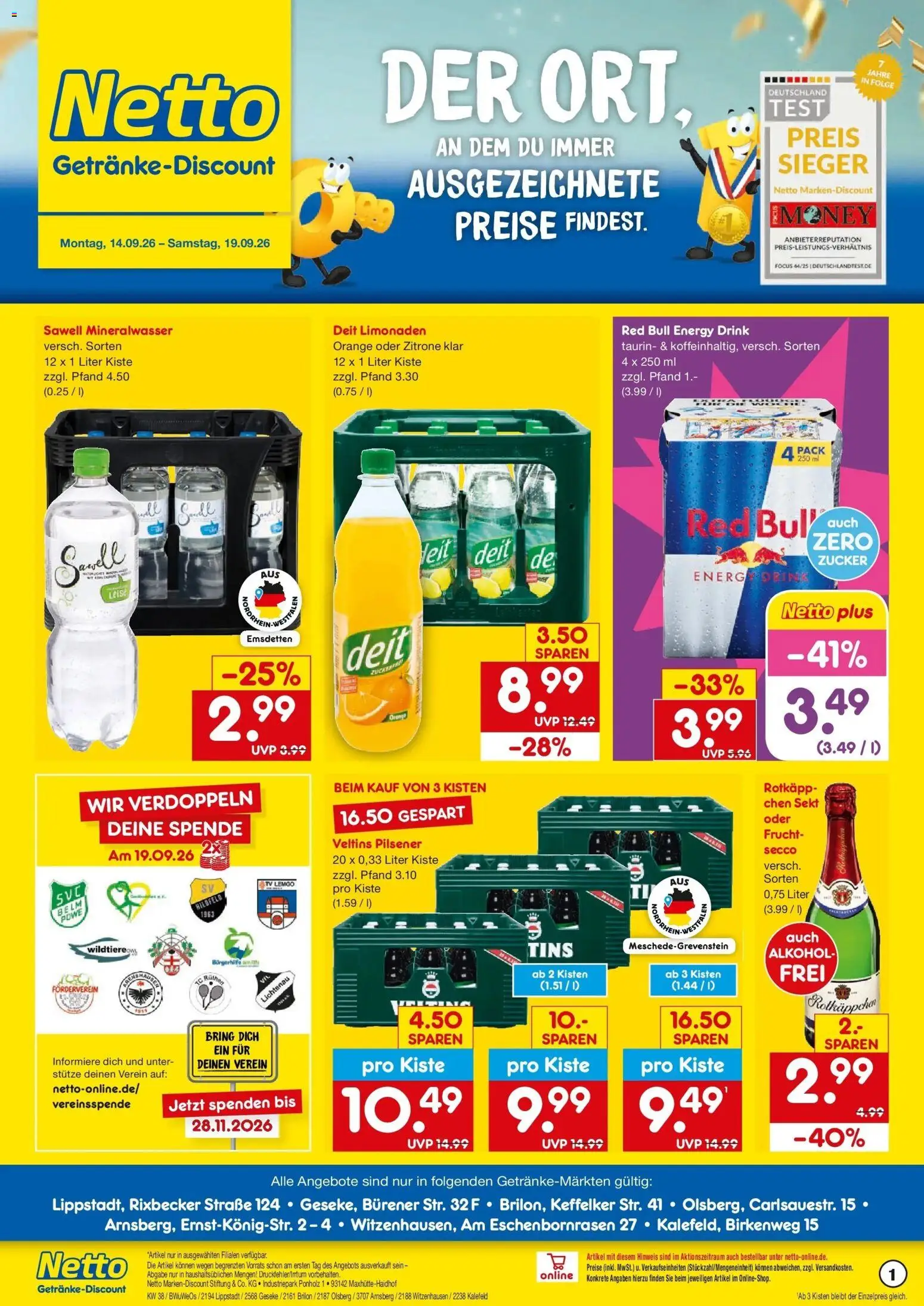 Netto Marken-Discount Prospekt Witzenhausen – gültig ab 14.09.2026 | Seite: 1 | Produkte: Mineralwasser, Alkohol, Zucker, Rotkäppchen